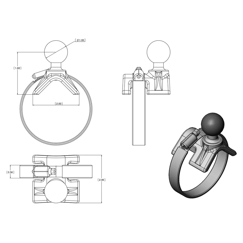 RAM® Strap Hose Clamp Mount with 1/4"-20 Camera Adapter - Short - Image 2