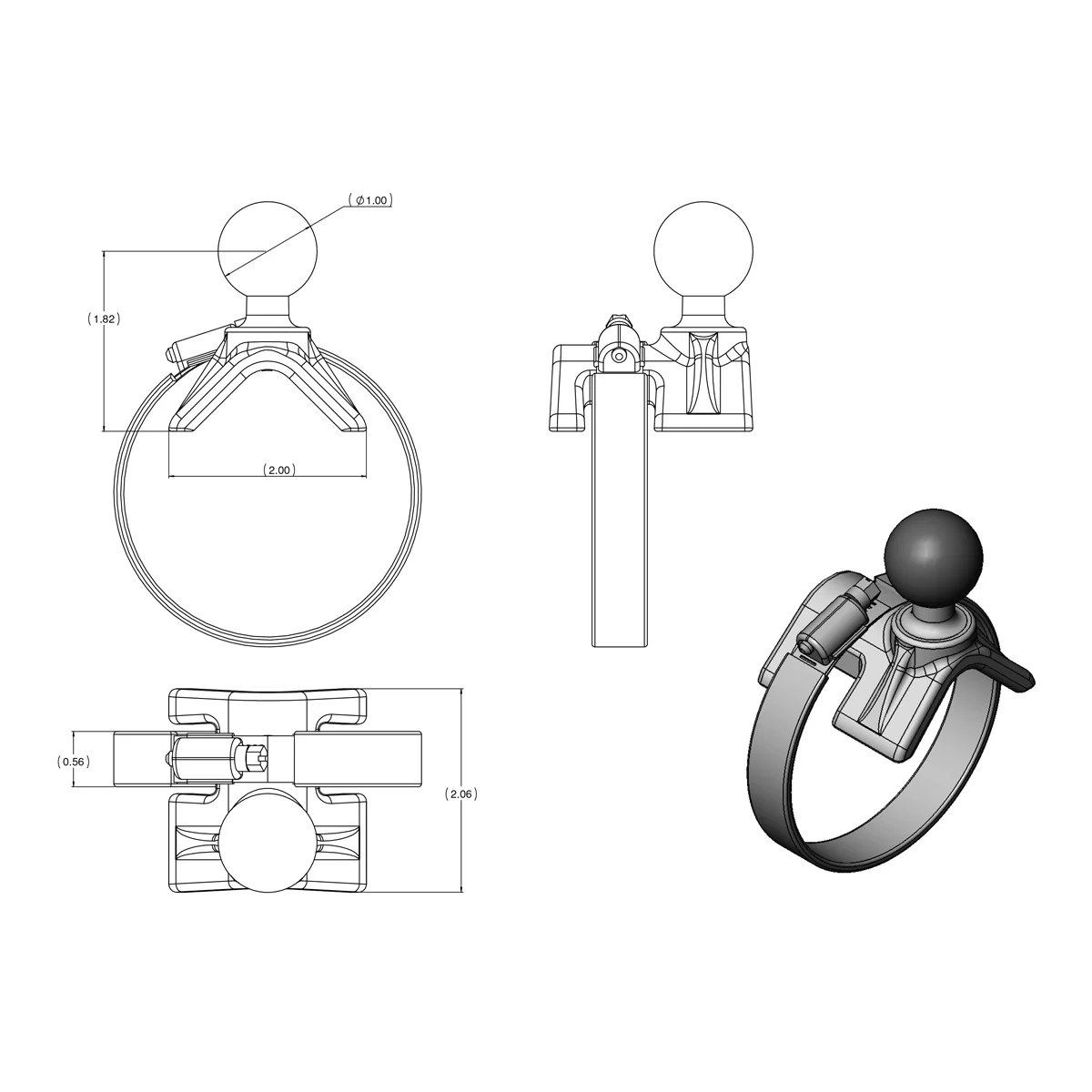 RAM® Double Ball Strap Hose Clamp Mount with Round Plate - Short - Image 2