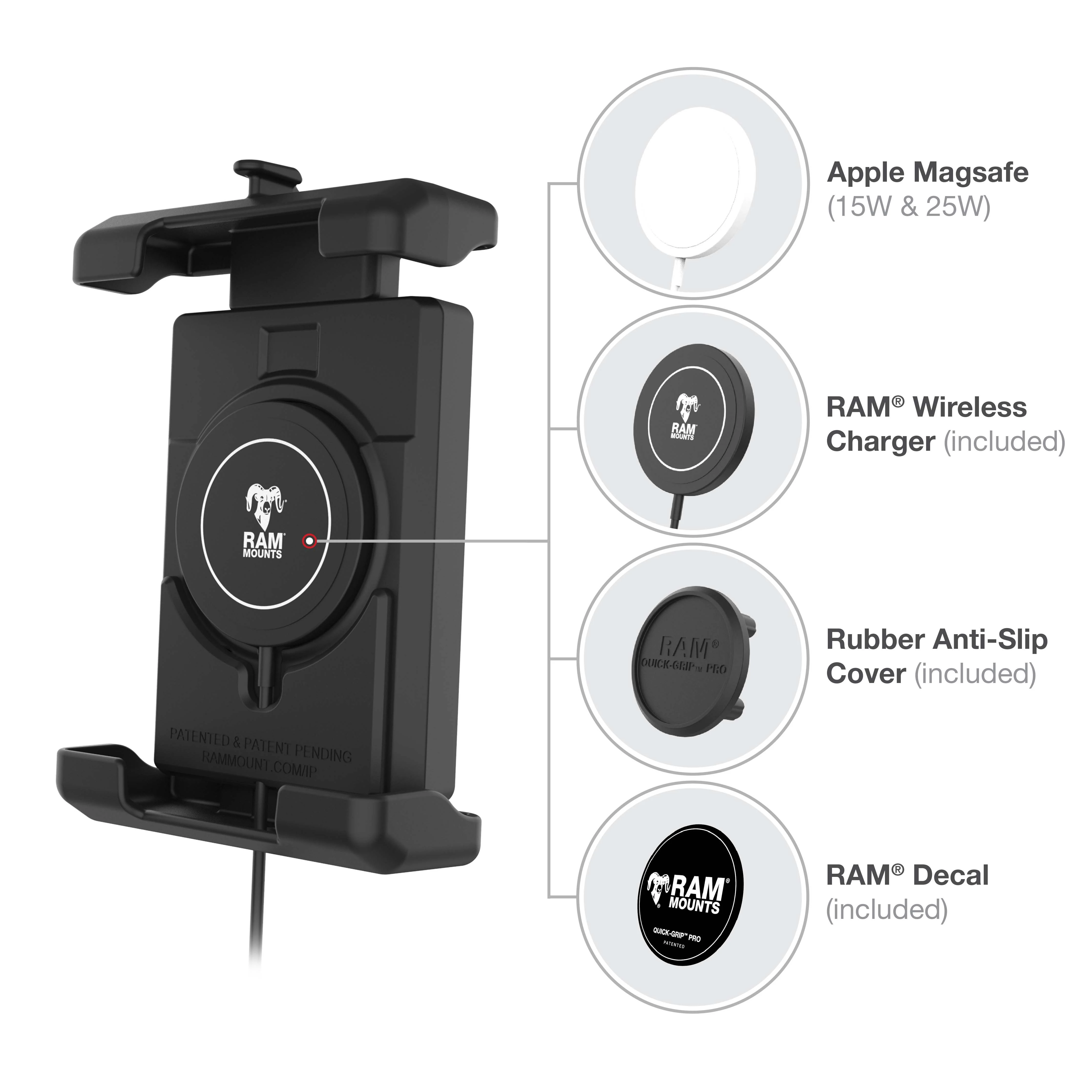 RAM® Quick-Grip™ Pro XL Vibration Damping Phone Mount & Qi2 15W Charger - Image 6