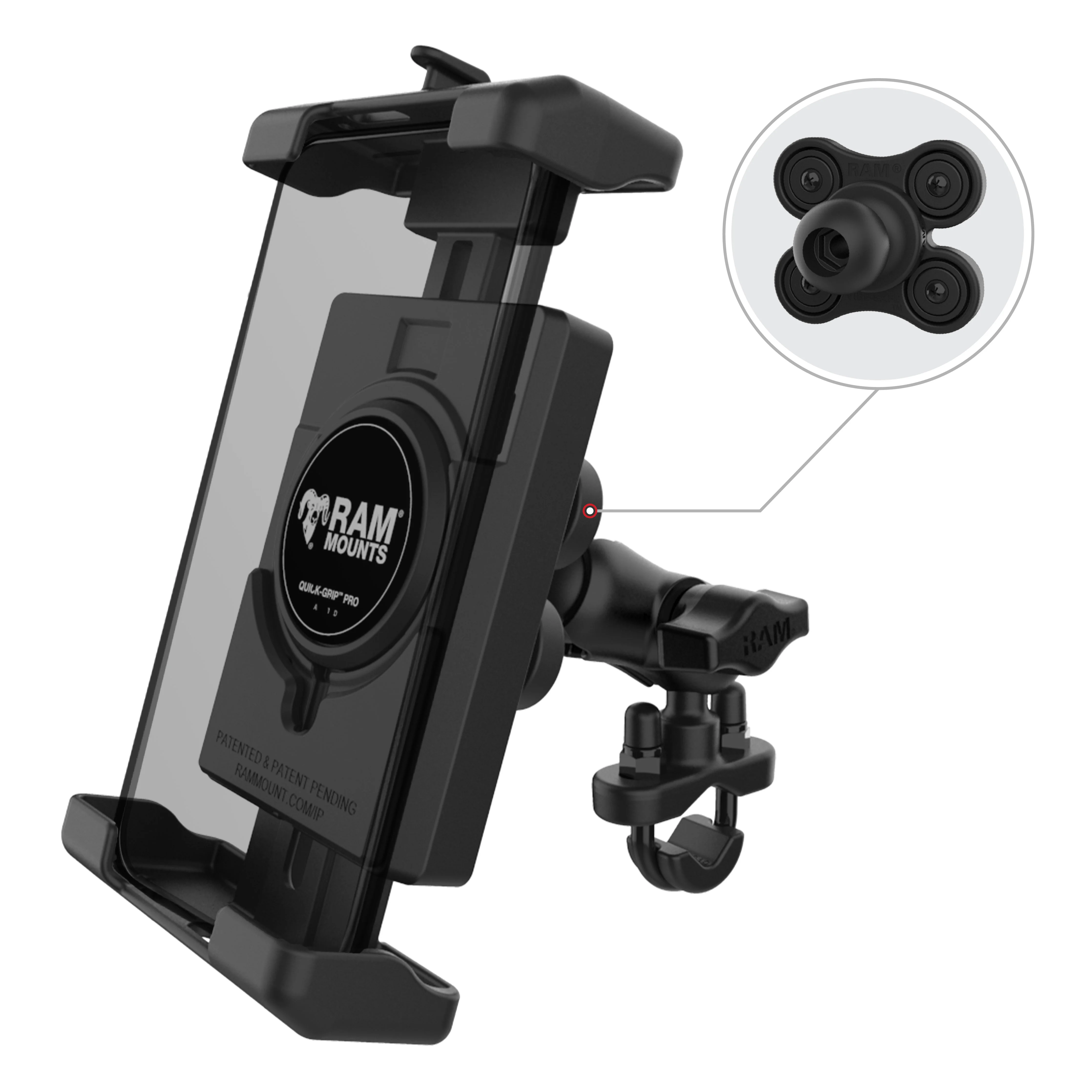 RAM® Quick-Grip⢠Pro XL Vibration Damping Phone Mount with U-Bolt Base