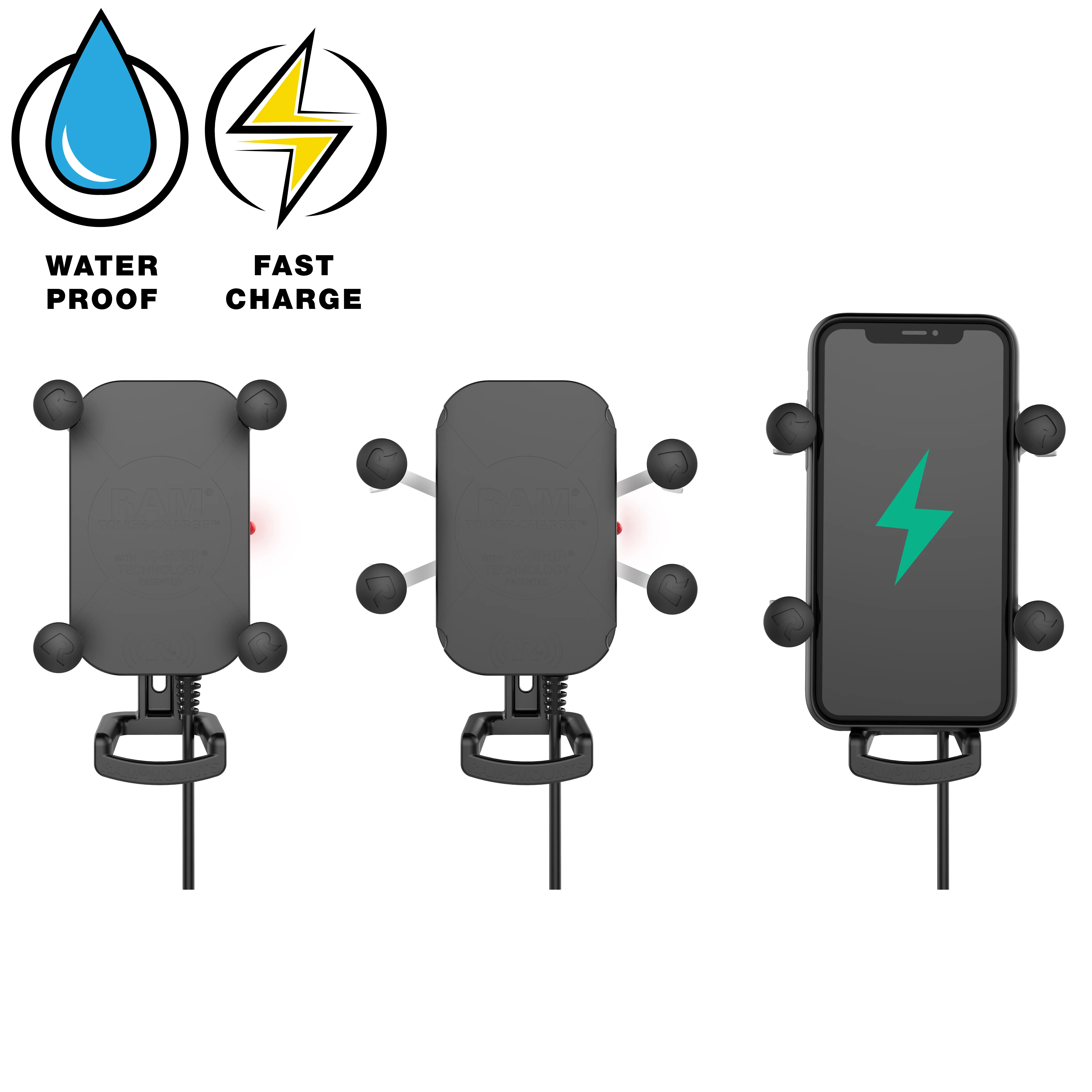 RAM® Tough-Charge™ 15W Waterproof Wireless Charging Motorcycle Mount - Image 2