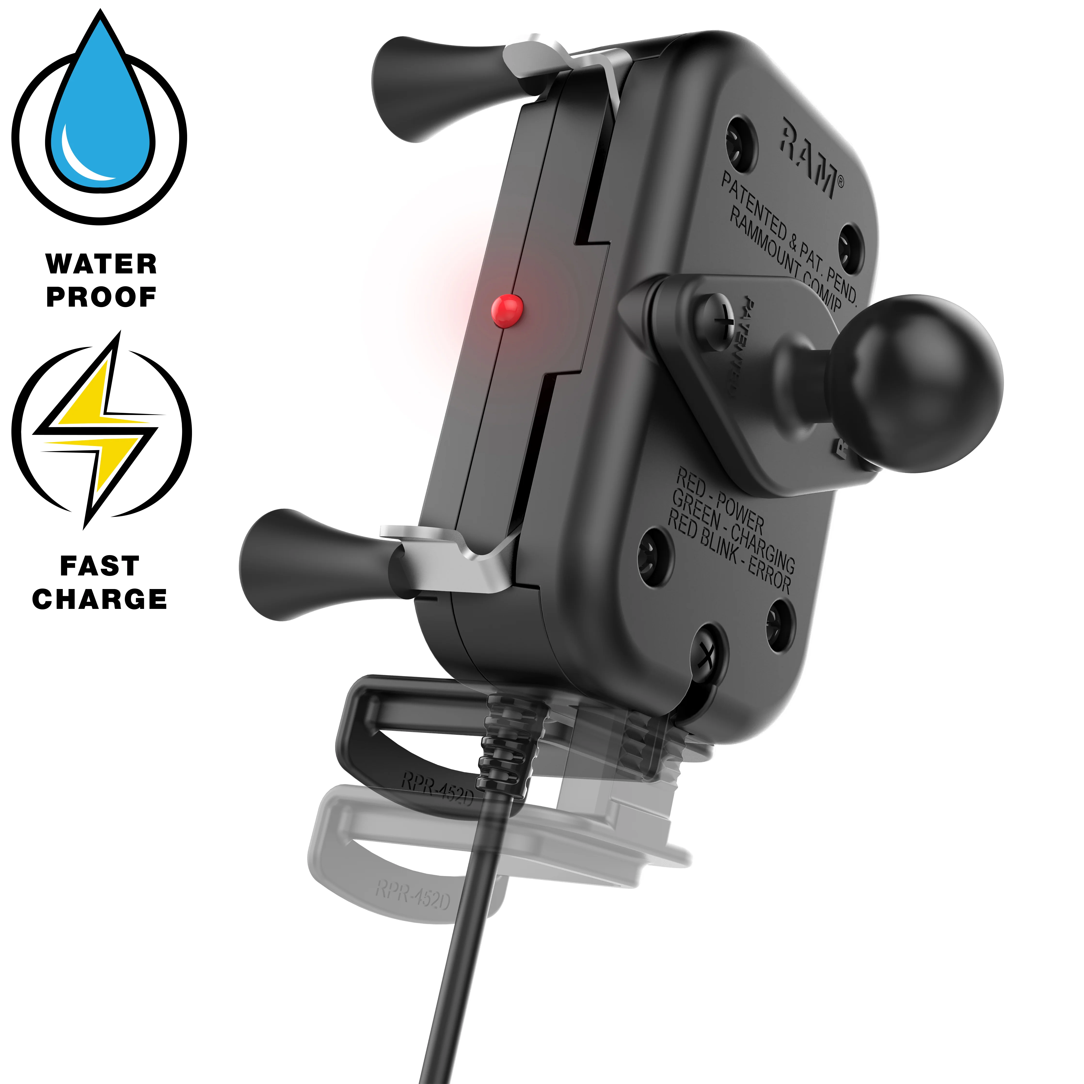 RAM® Tough-Charge™ 15W Waterproof Wireless Charging Motorcycle Mount - Image 4