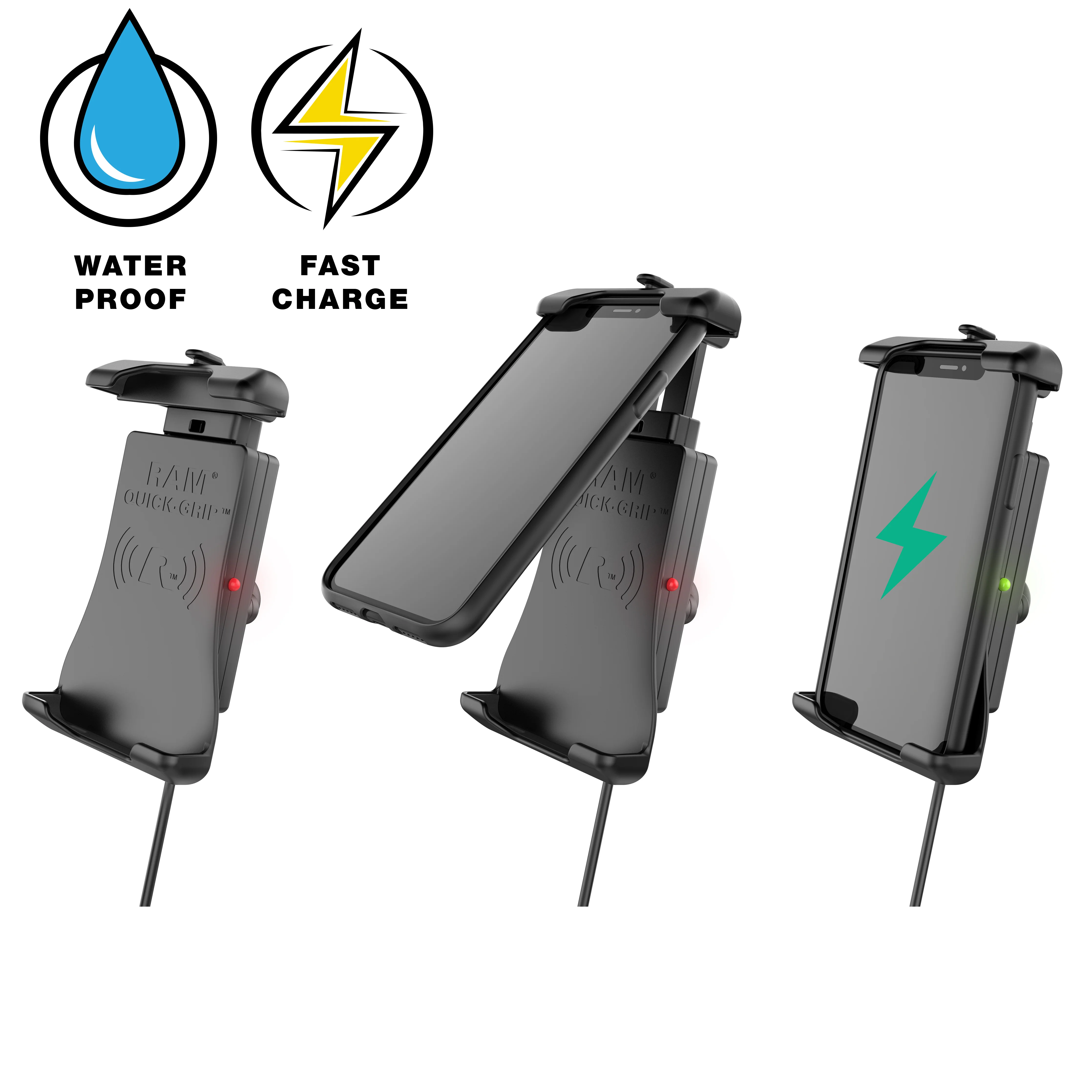 RAM® Quick-Grip™ 15W Waterproof Wireless Charging Handlebar Mount - Image 2