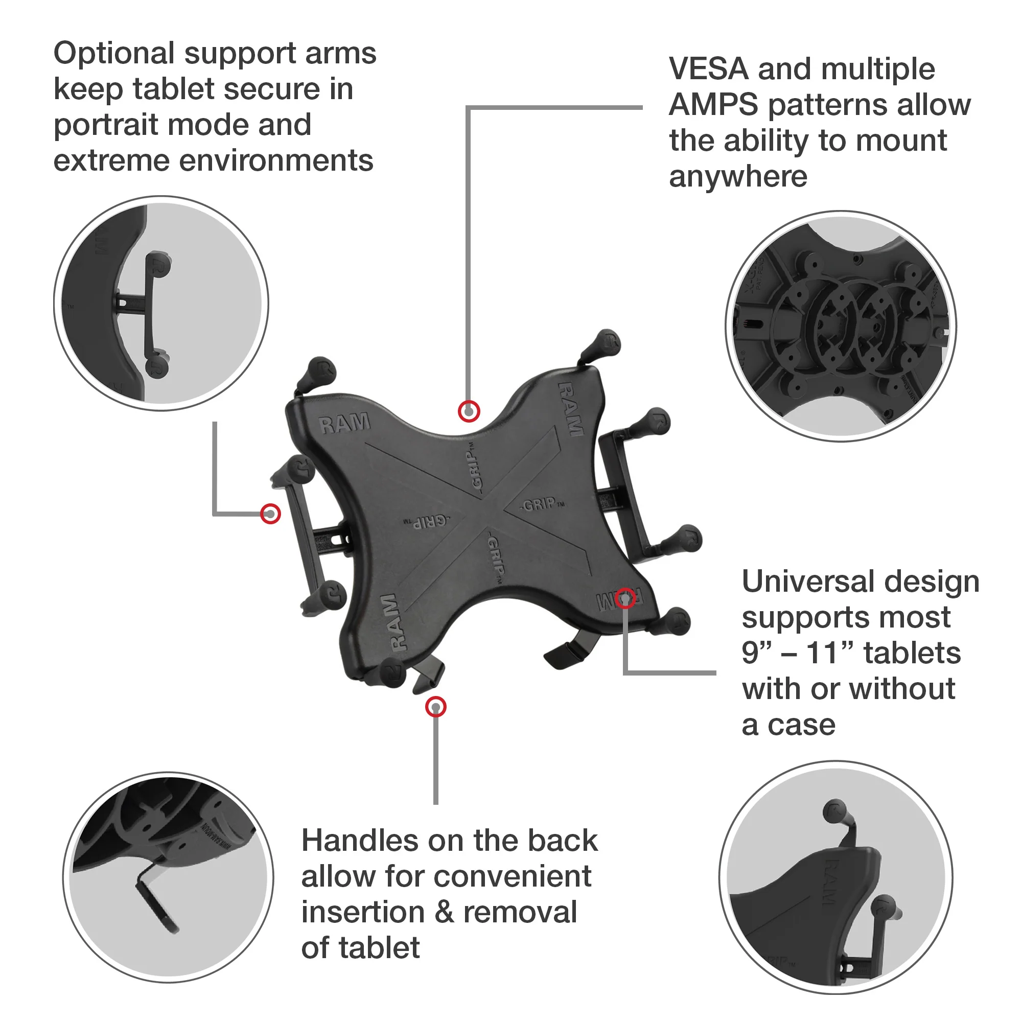 RAM® X-Grip® with Twist-Lock⢠Pivot Suction for 9"-11" Tablets - Medium - Image 5