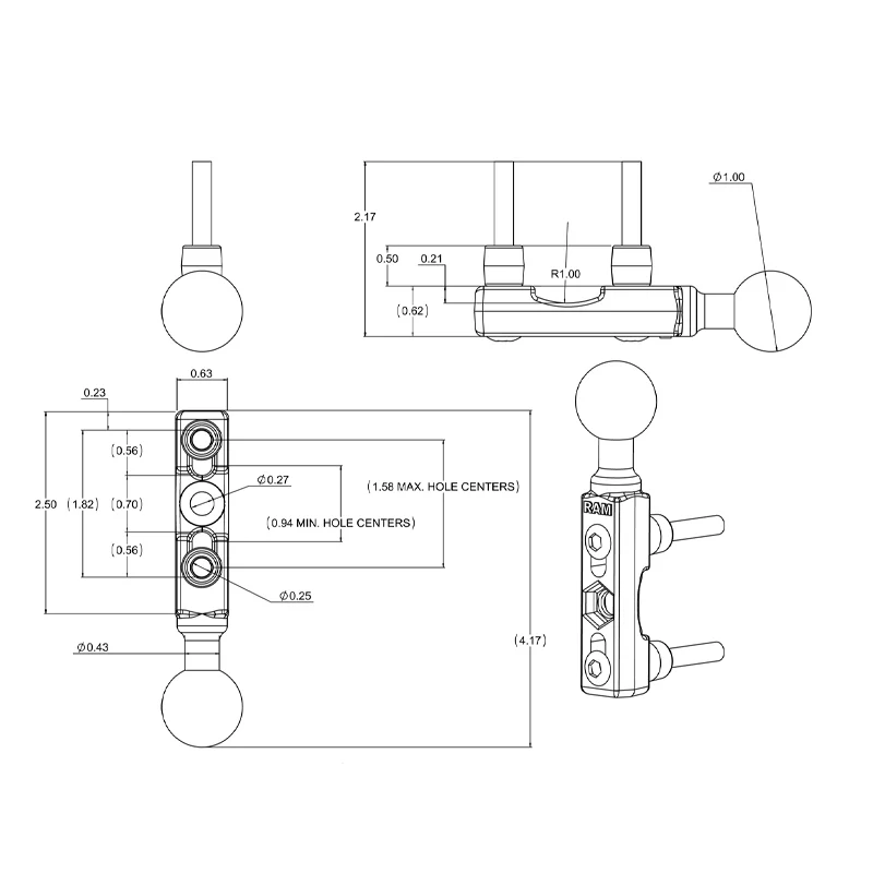RAM® Chrome Motorcycle Brake/Clutch Reservoir Ball Base - Image 5
