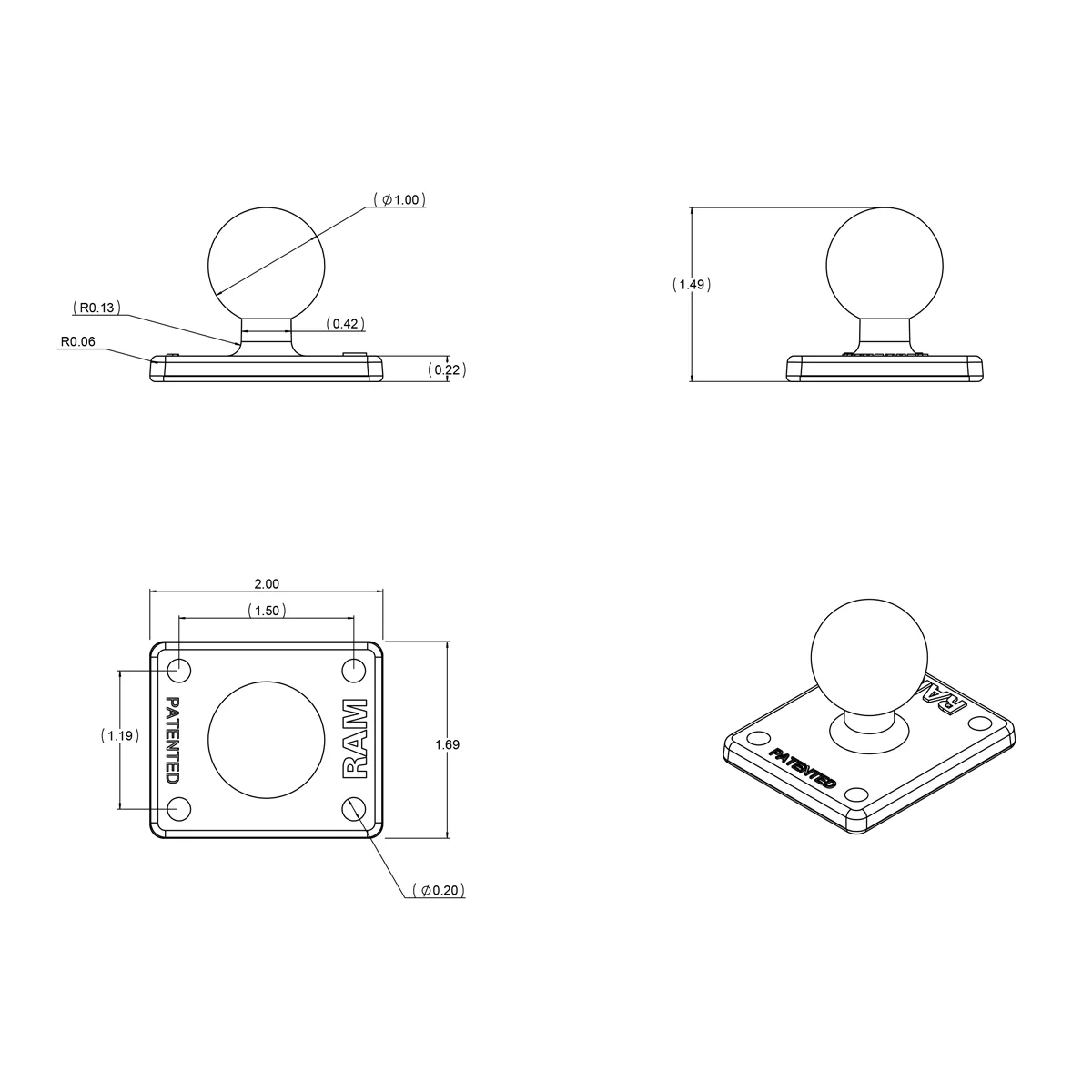 RAMĀ® Ball Adapter with AMPS Plate - B Size - Image 4