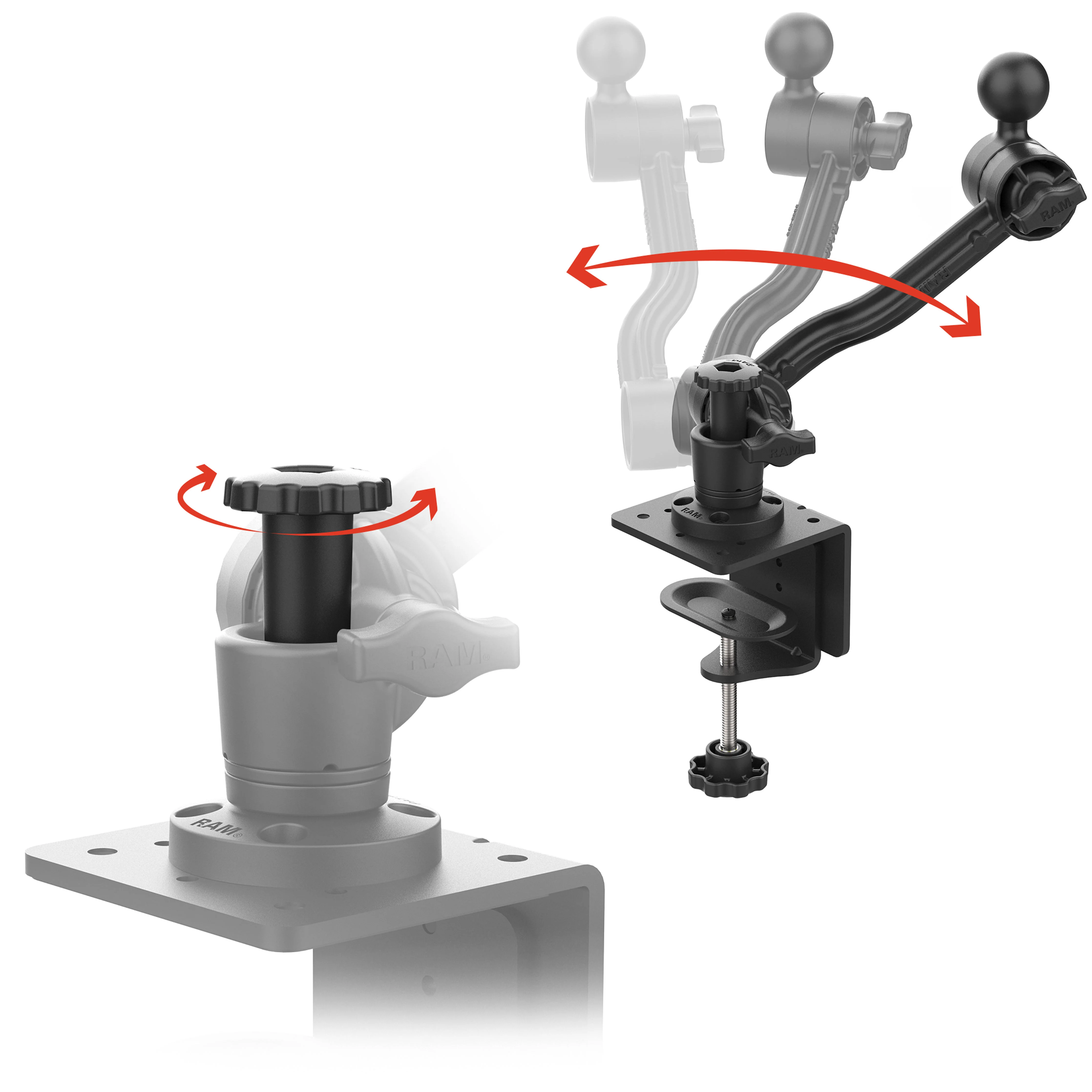 RAM® Heavy Duty C-Clamp Base with Swivel Ratchet Arm & Ball - C Size - Image 4