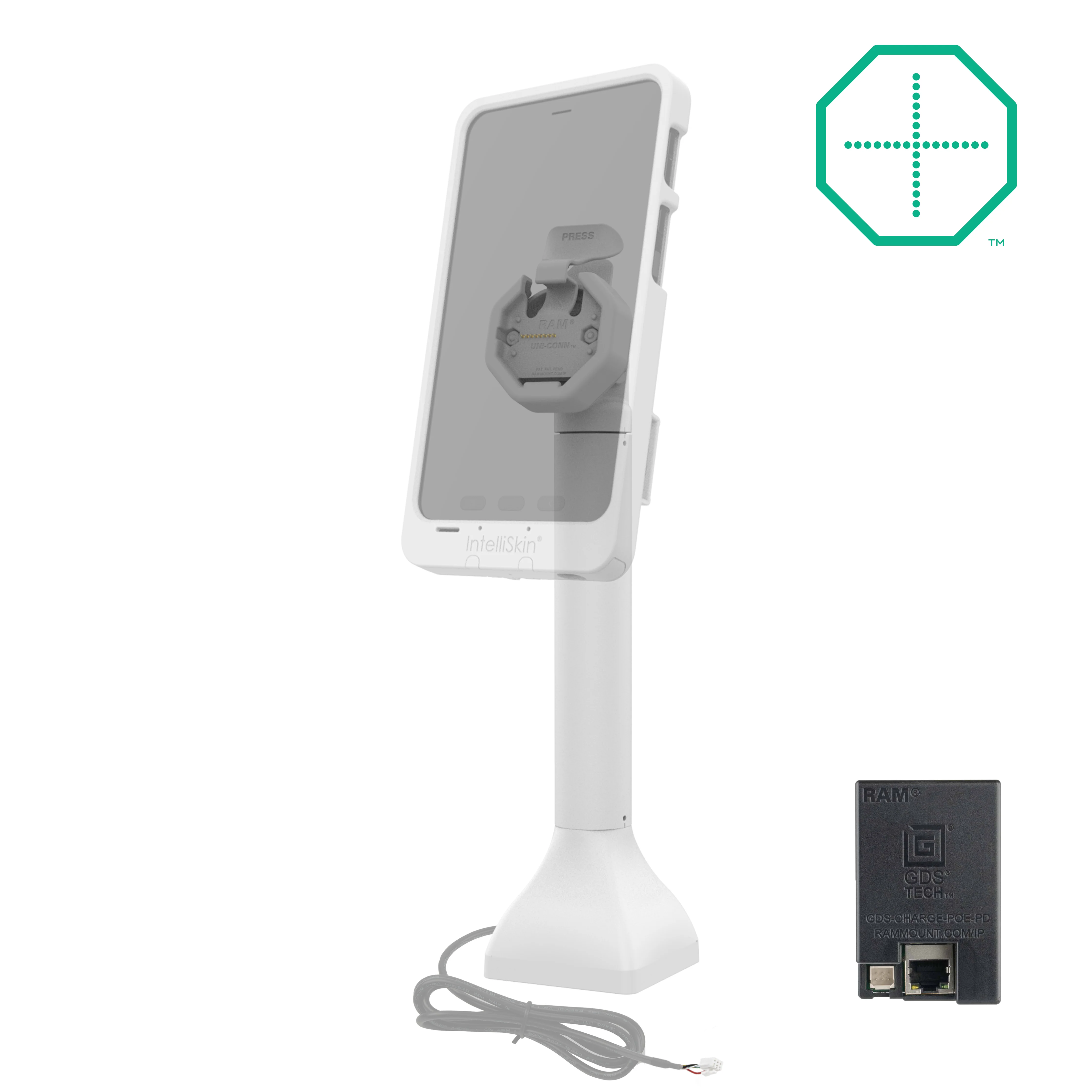 GDS® Uni-Conn⢠Powered 14" Pedestal Dock with PoE - Gray - Image 2