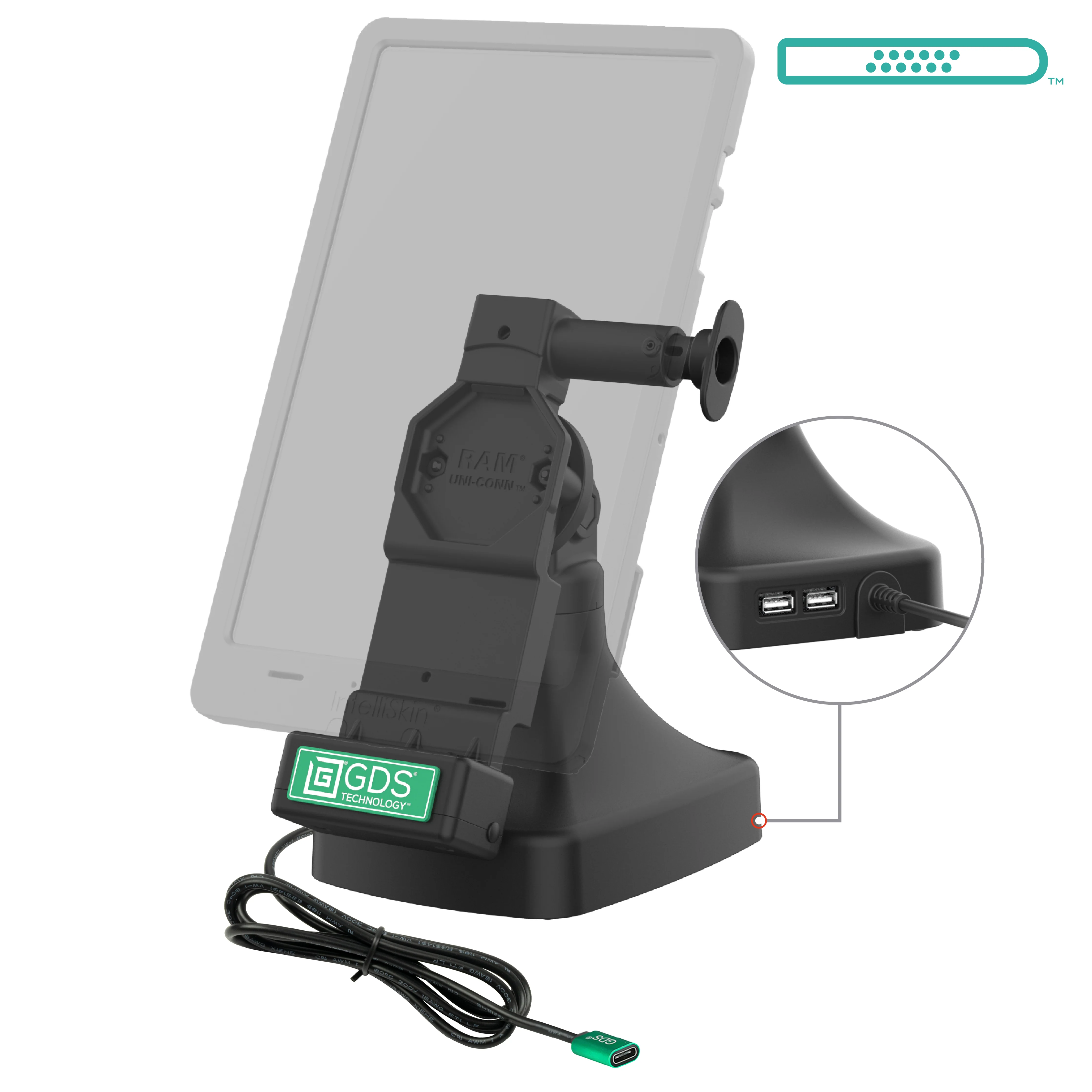GDS® Uni-Conn⢠Tilt & Swivel Dock with USB-C + Data - Image 2