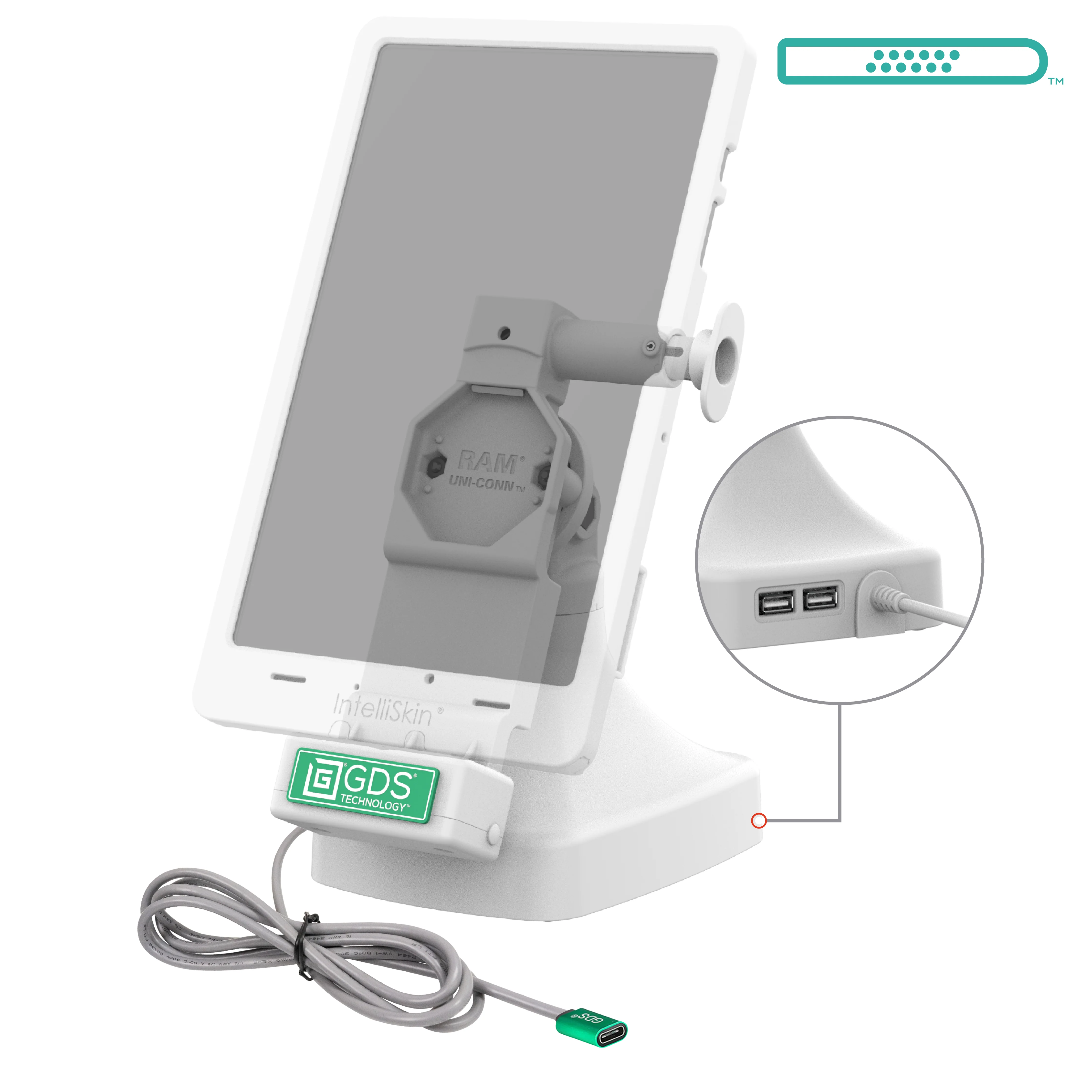 GDS® Uni-Conn⢠Tilt & Swivel Dock with USB-C + Data - Gray - Image 2