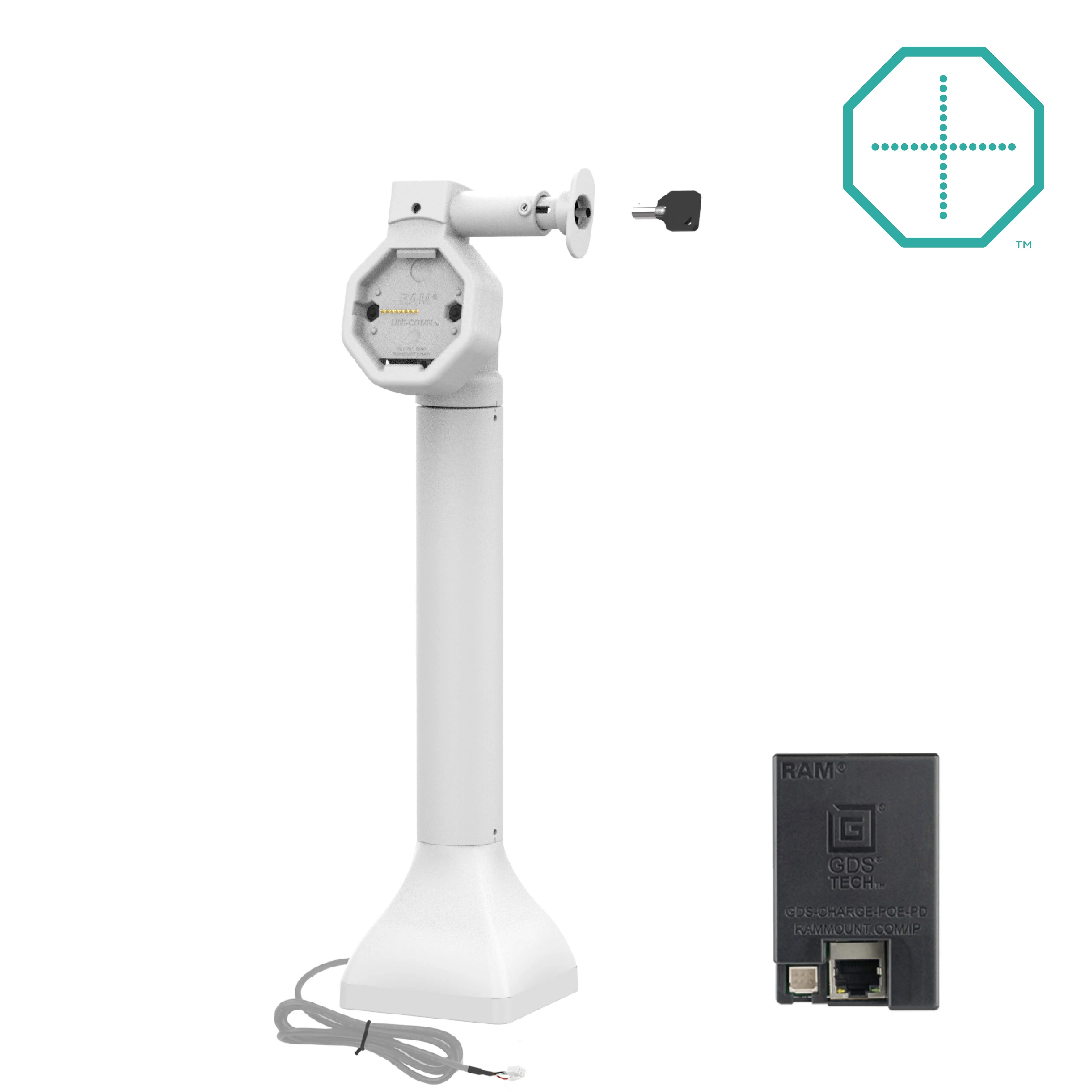 GDS® Uni-Conn™ Powered 14" Locking Pedestal Dock with PoE - Gray