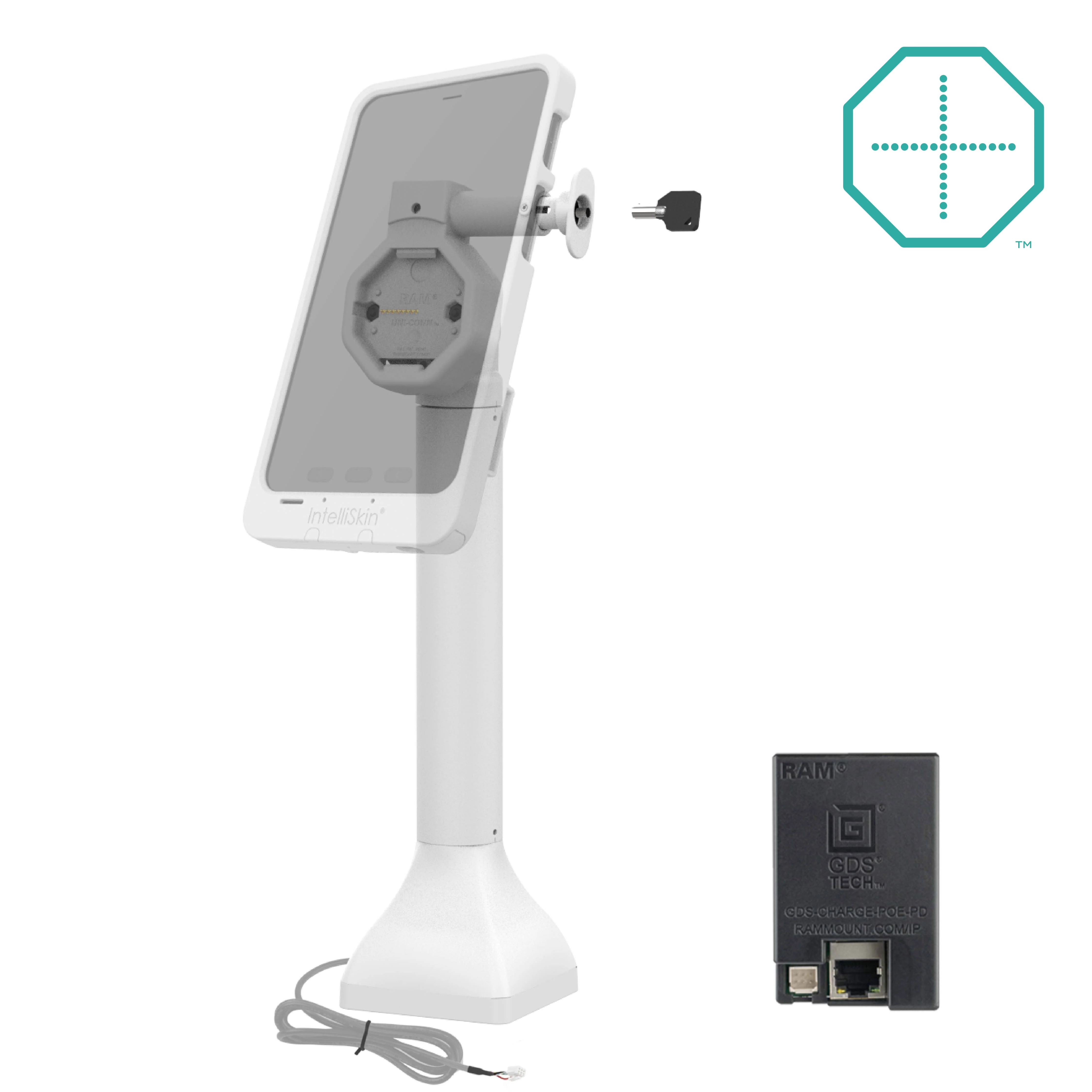 GDS® Uni-Conn™ Powered 14" Locking Pedestal Dock with PoE - Gray - Image 2