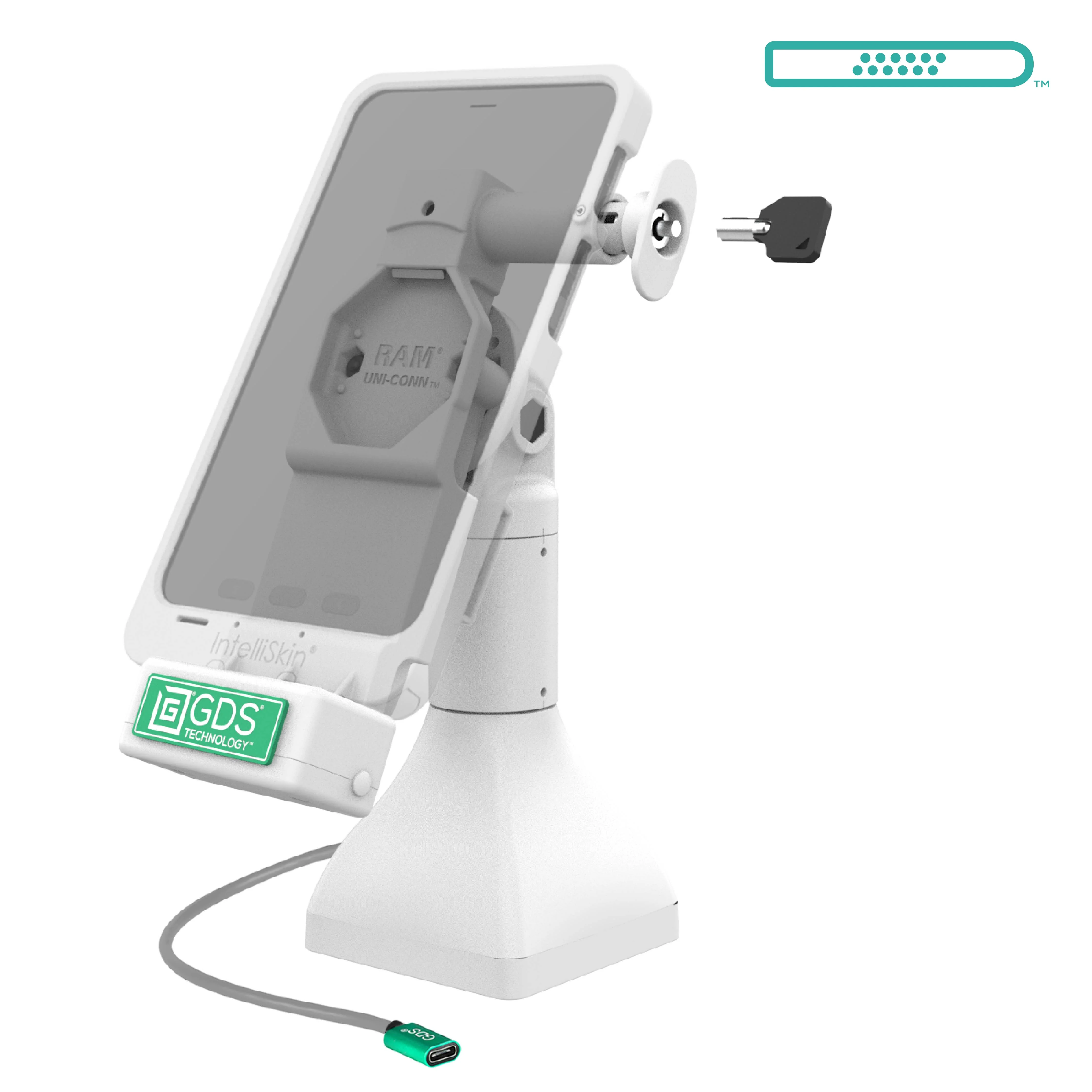 GDS® Uni-Conn⢠7" Locking Pedestal Dock with USB-C - Gray - Image 2