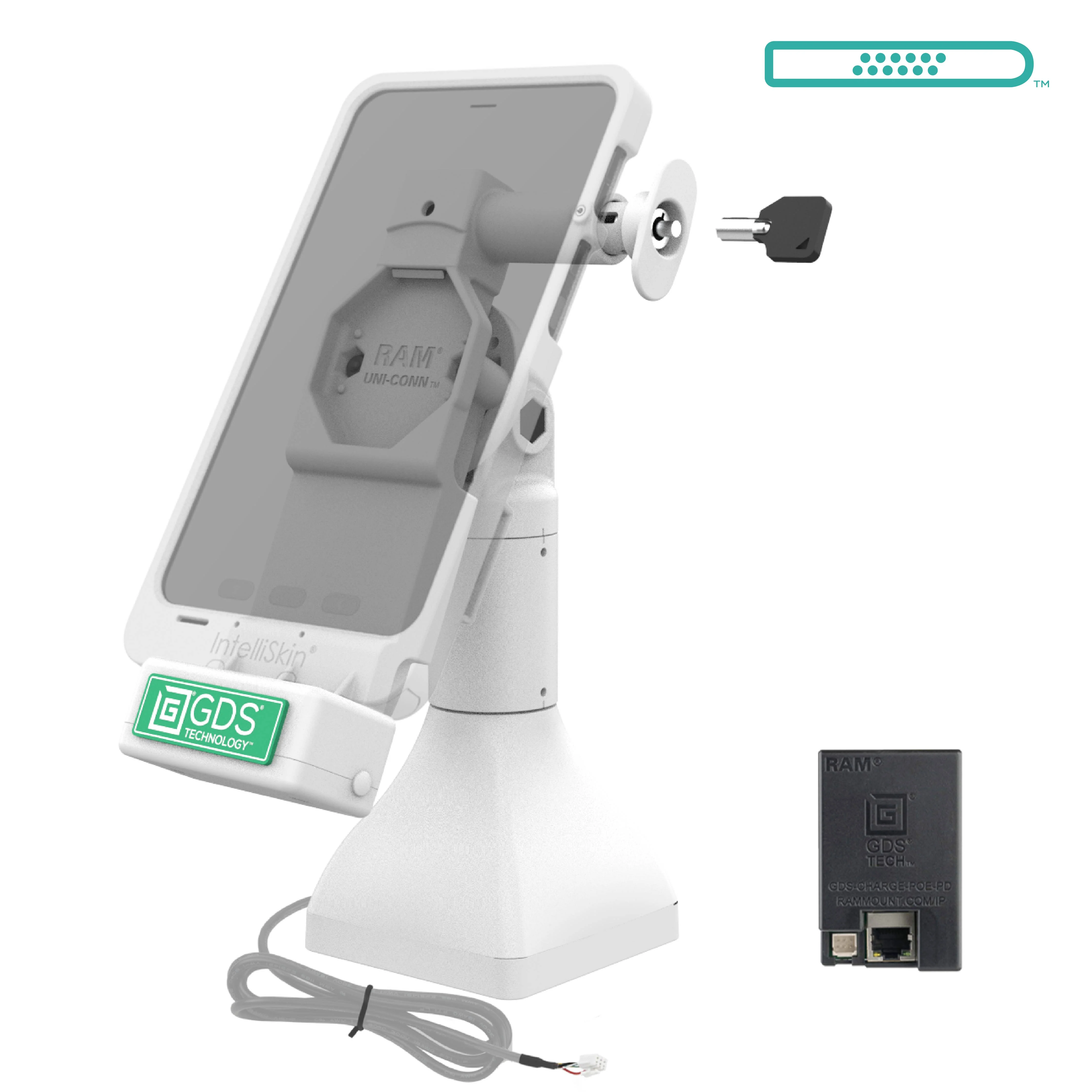 GDS® Uni-Conn⢠7" Locking Pedestal Dock with PoE - Gray - Image 2