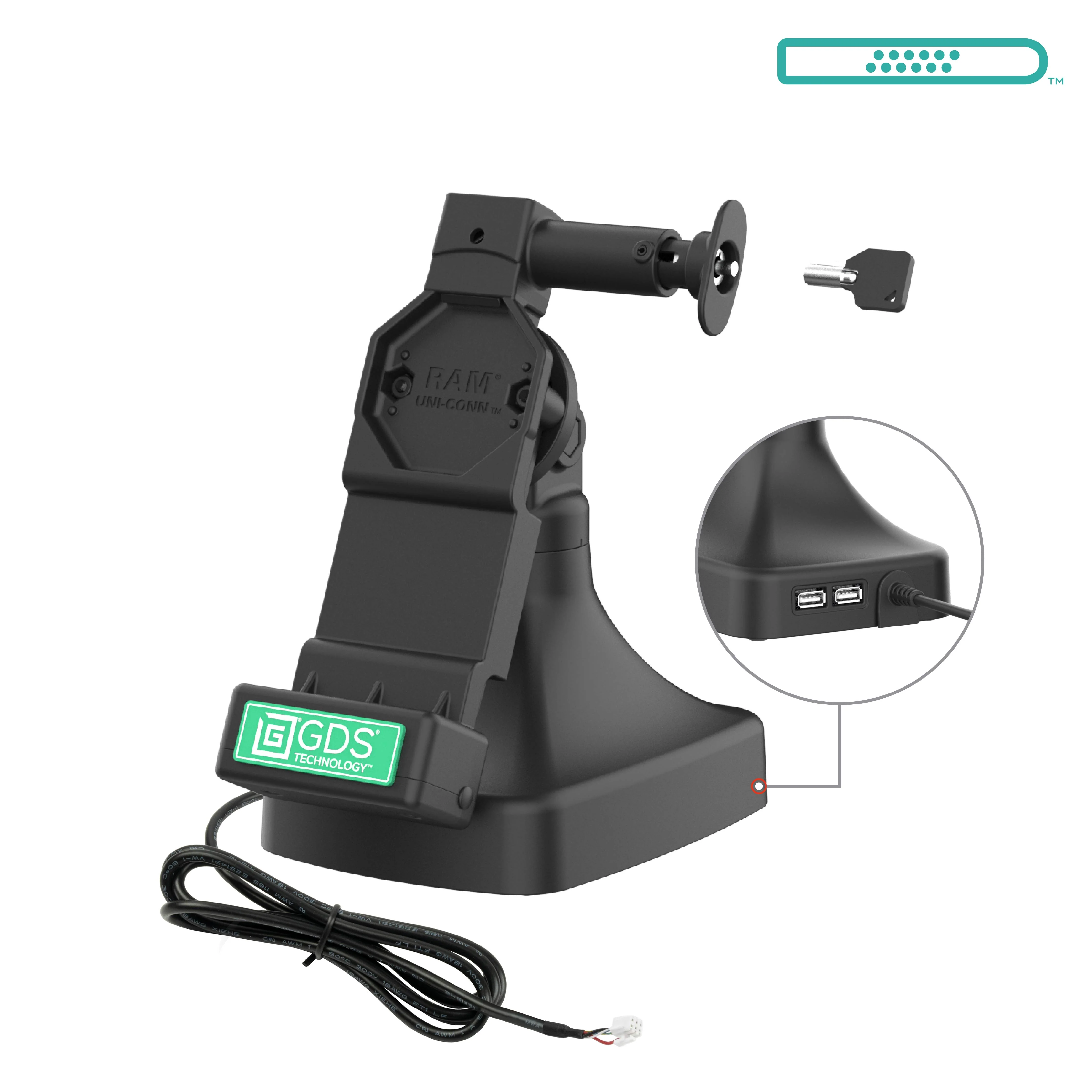 GDS® Uni-Conn⢠Locking Tilt & Swivel Dock with PoE + Data