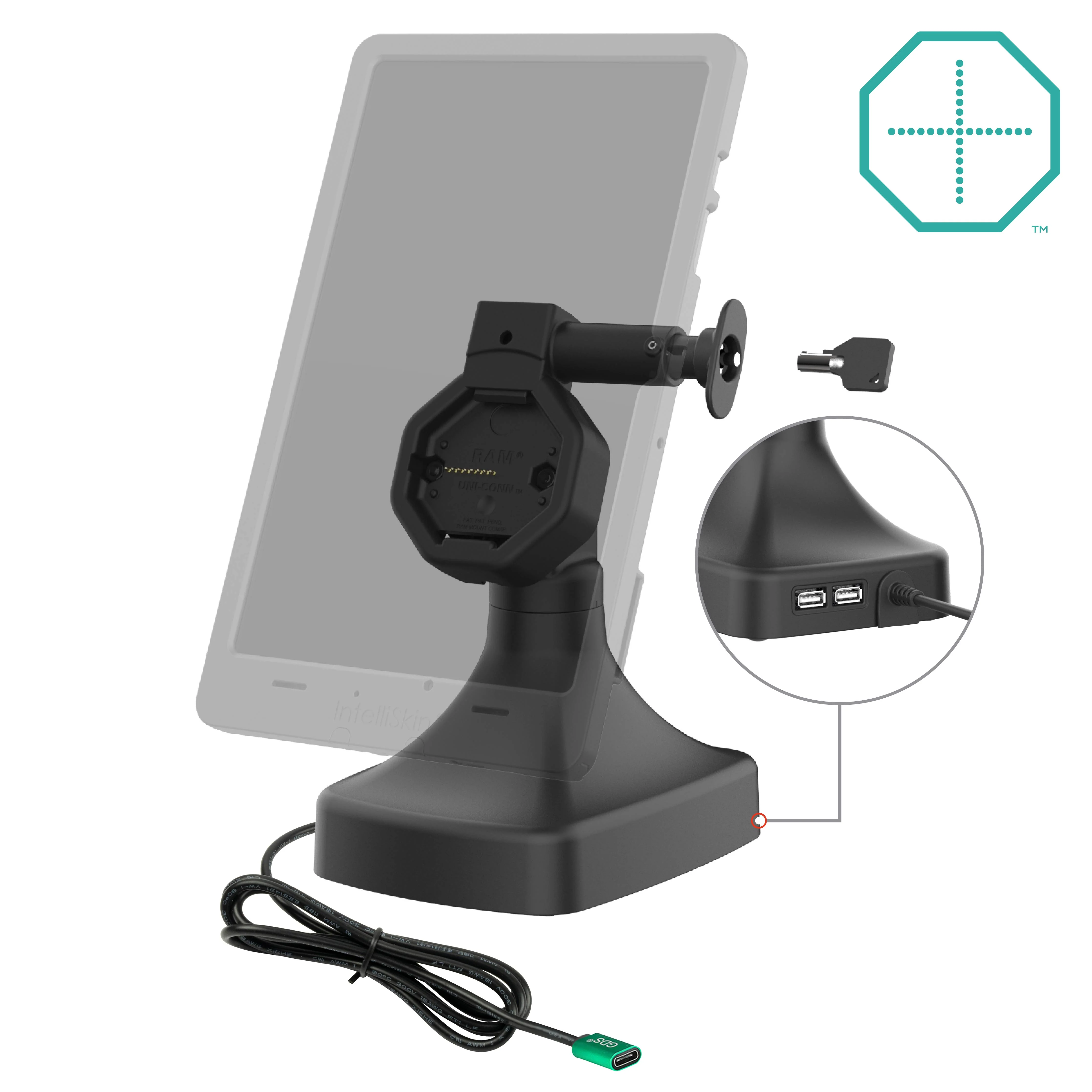 GDS® Uni-Conn⢠Powered Locking Tilt & Swivel Dock with USB-C + Data - Image 2