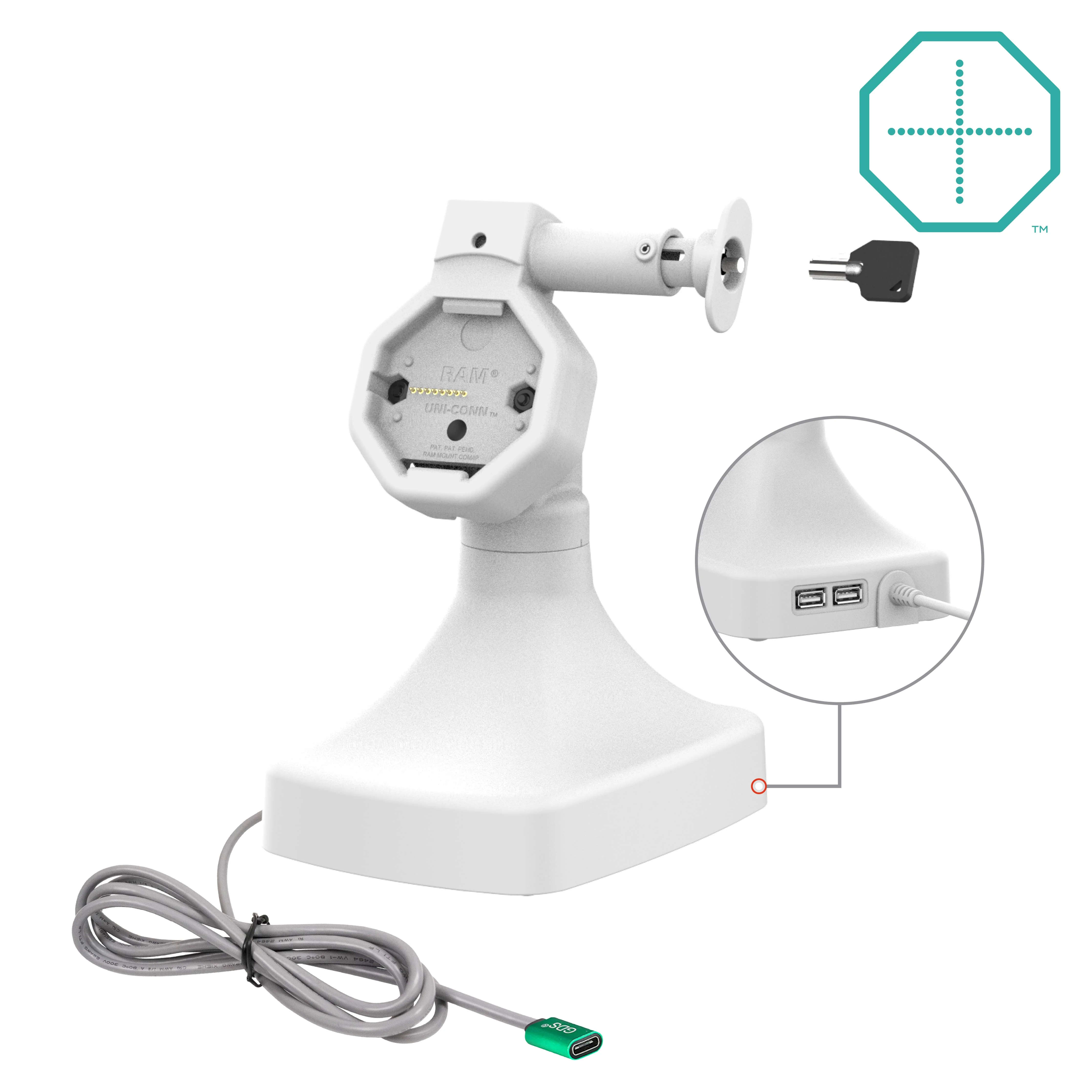GDS® Uni-Conn™ Powered Locking Tilt & Swivel Dock with USB-C + Data Gray