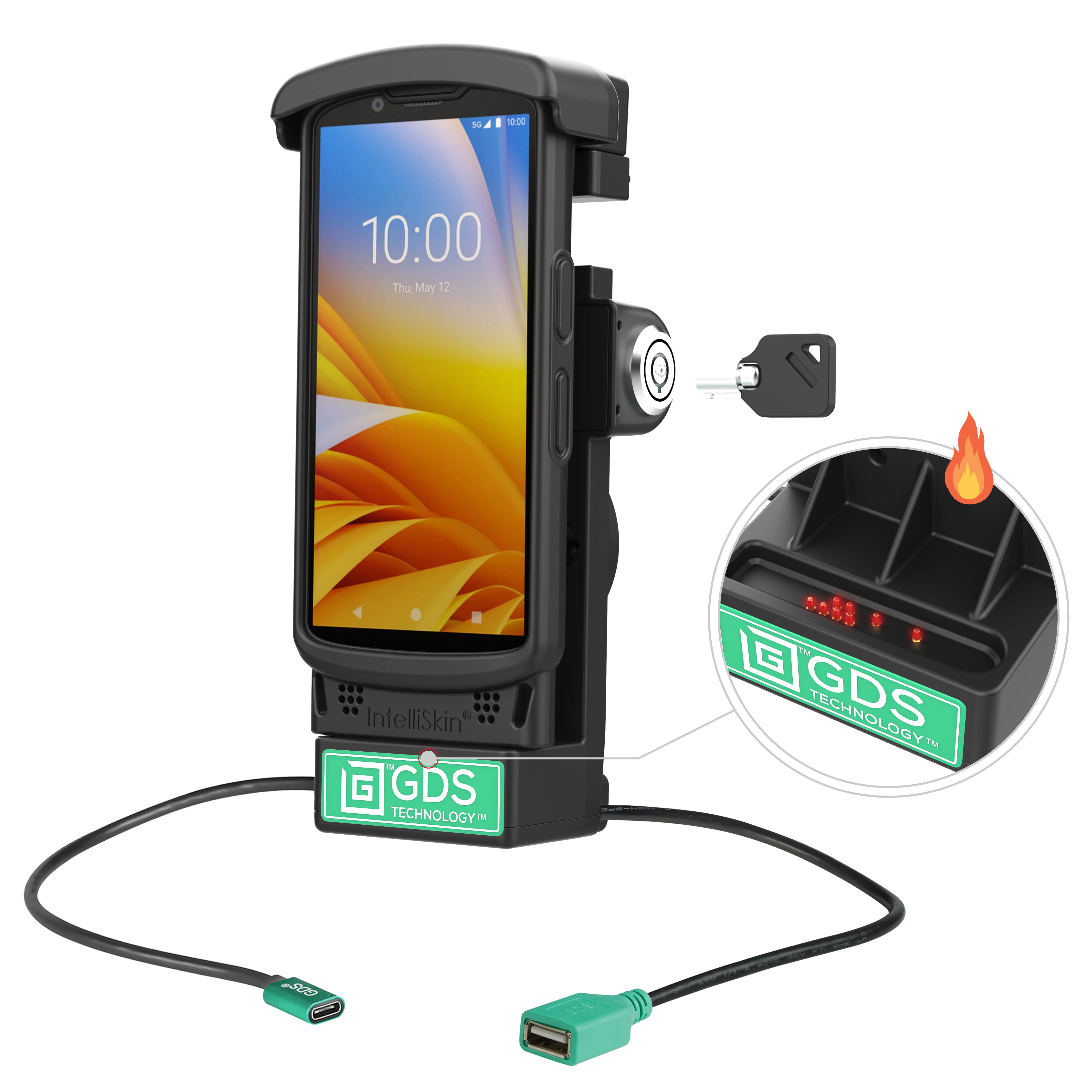 GDSĀ® Locking Powered Dock + USB-A for Zebra TC2x & TC5x - Heated Pins