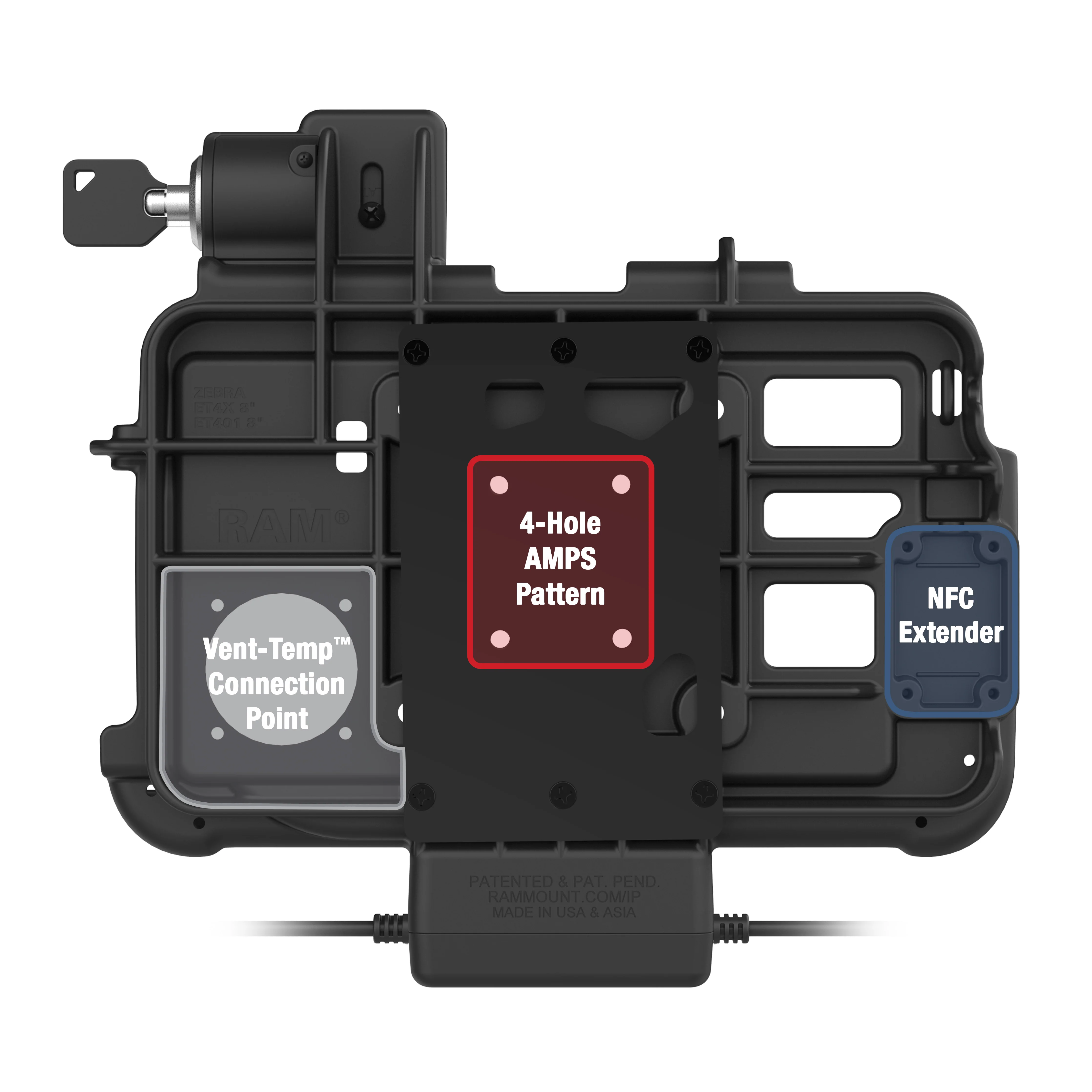 Locking GDS® Thin-Dock™ + Dual USB for Zebra ET401 8" with IntelliSkin® - Image 3