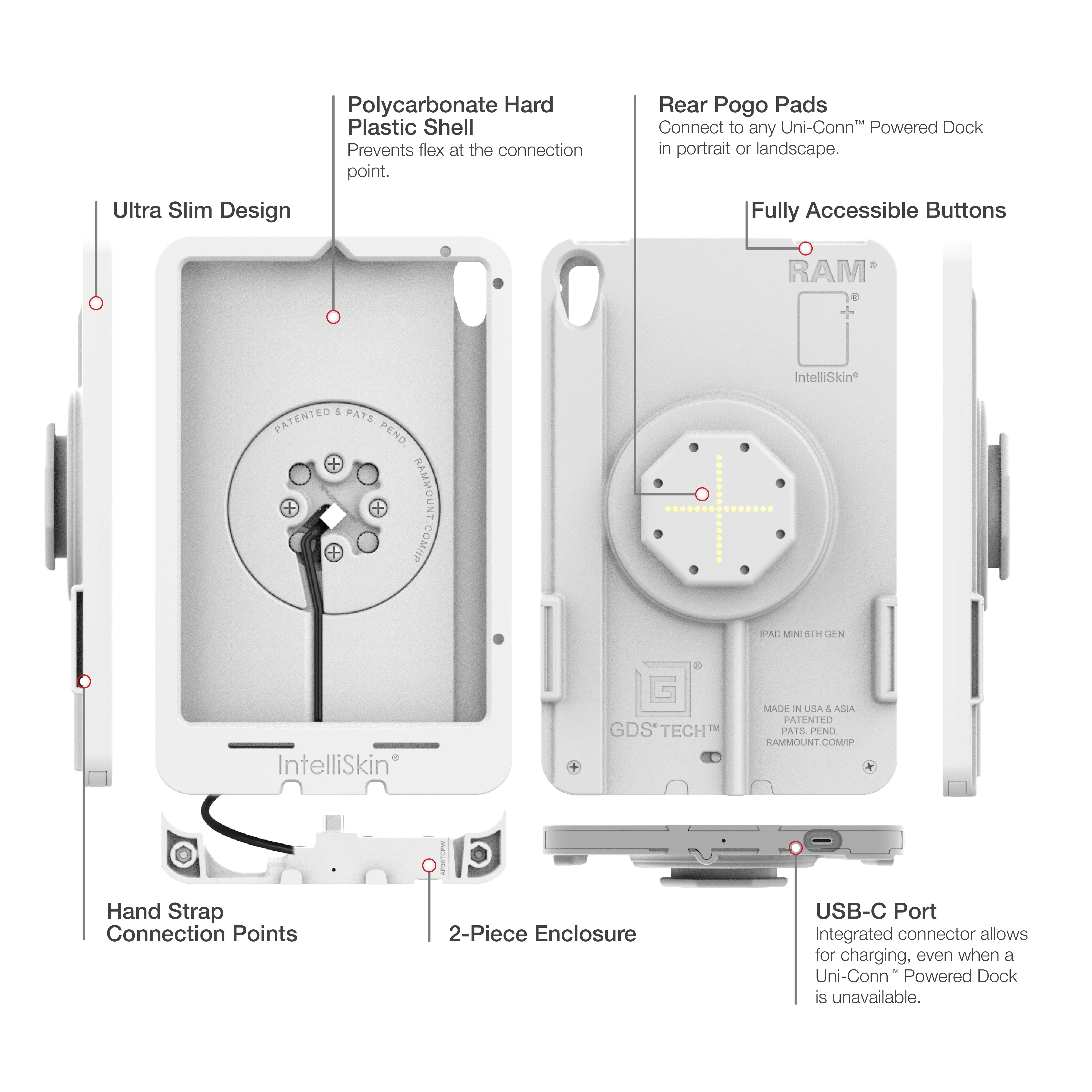 IntelliSkin® Thin-Case™ for iPad mini 6 & A17 Pro (Rear Pogo Pads) Gray - Image 5