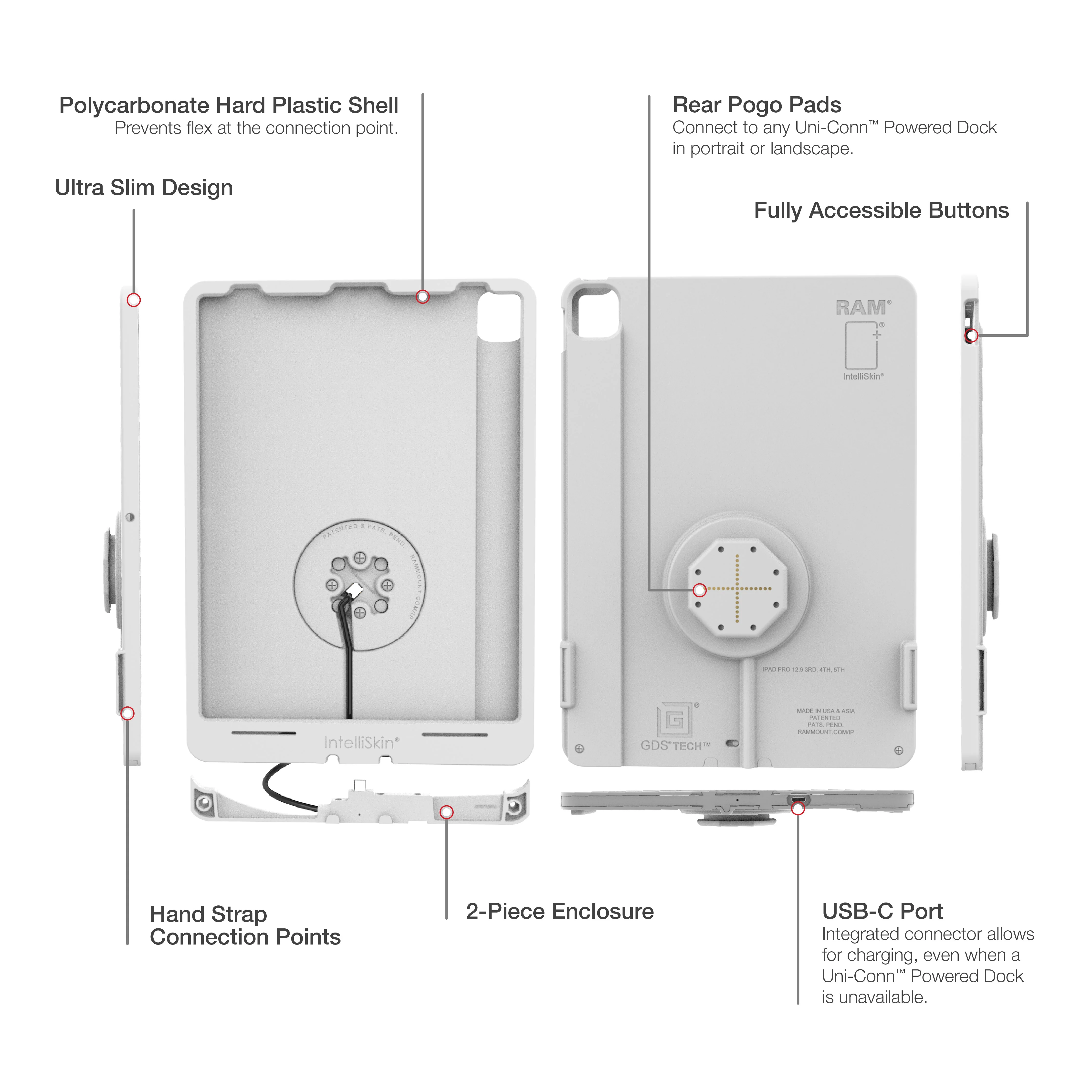IntelliSkin® Thin-Case™ for iPad Pro 12.9 3-5 Gen (Rear Pogo Pads) Gray - Image 5
