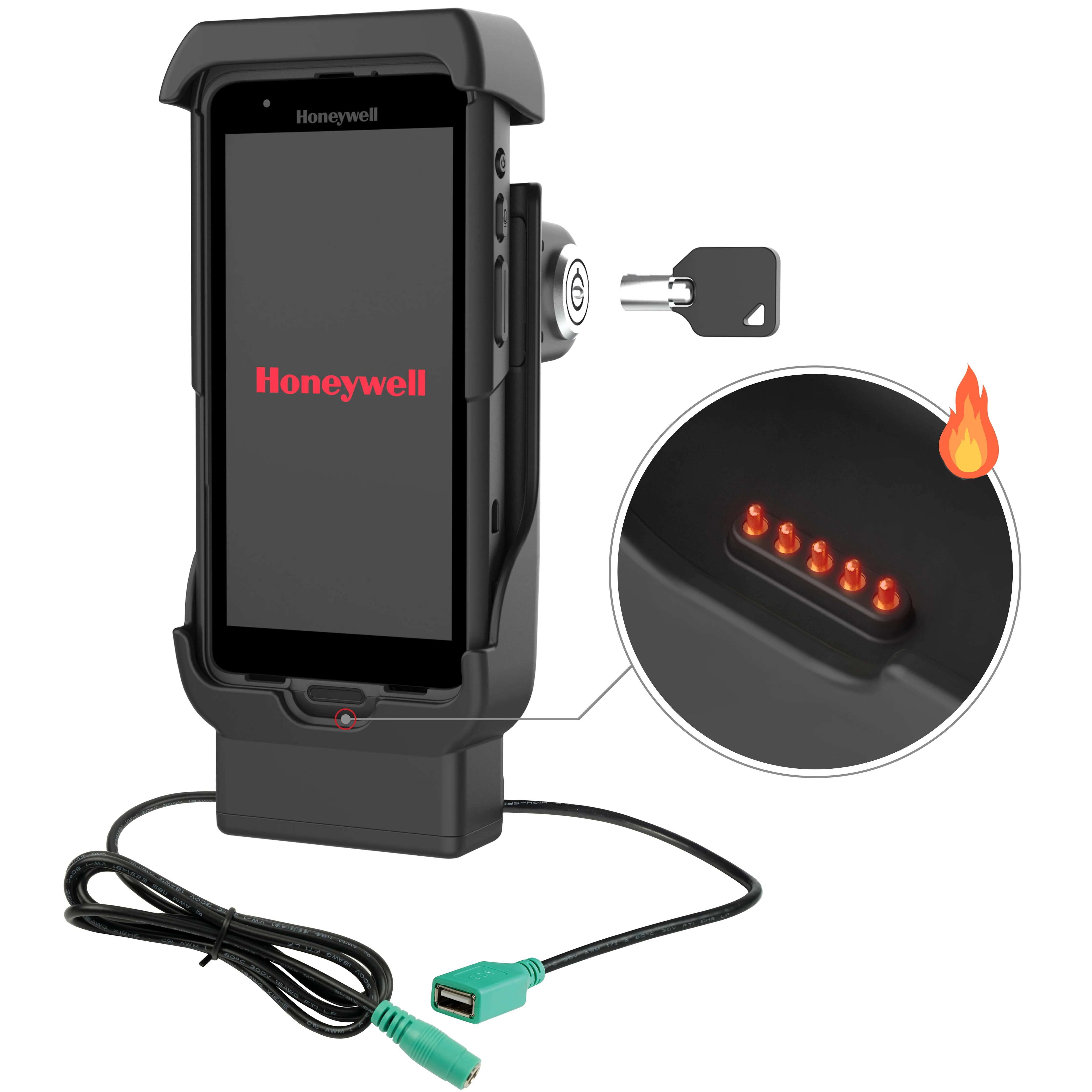 RAMĀ® Locking Powered Dock + USB-A for Honeywell CT40/45/47 - Heated Pins