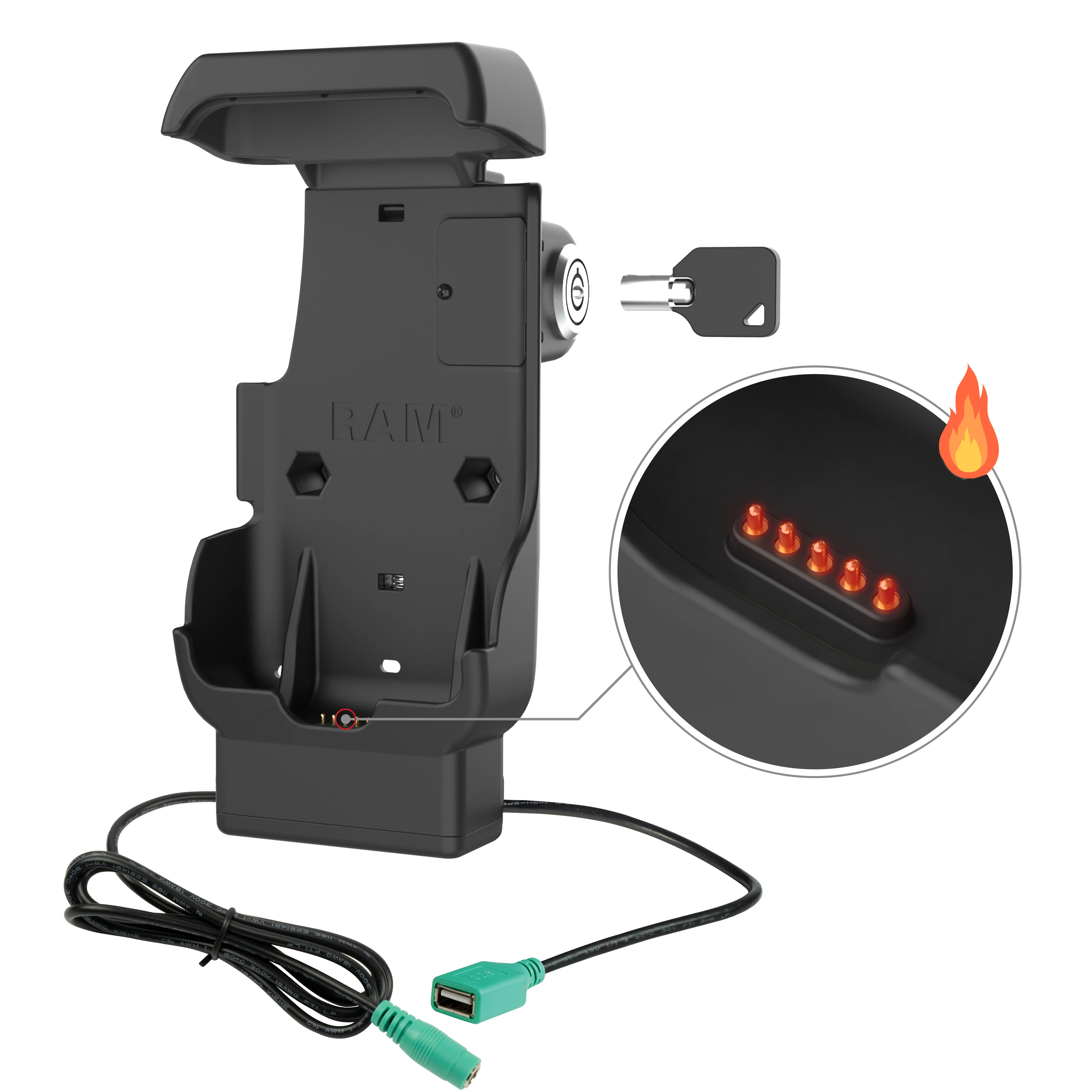 RAMĀ® Locking Powered Dock + USB-A for Honeywell CT40/45/47 - Heated Pins - Image 2