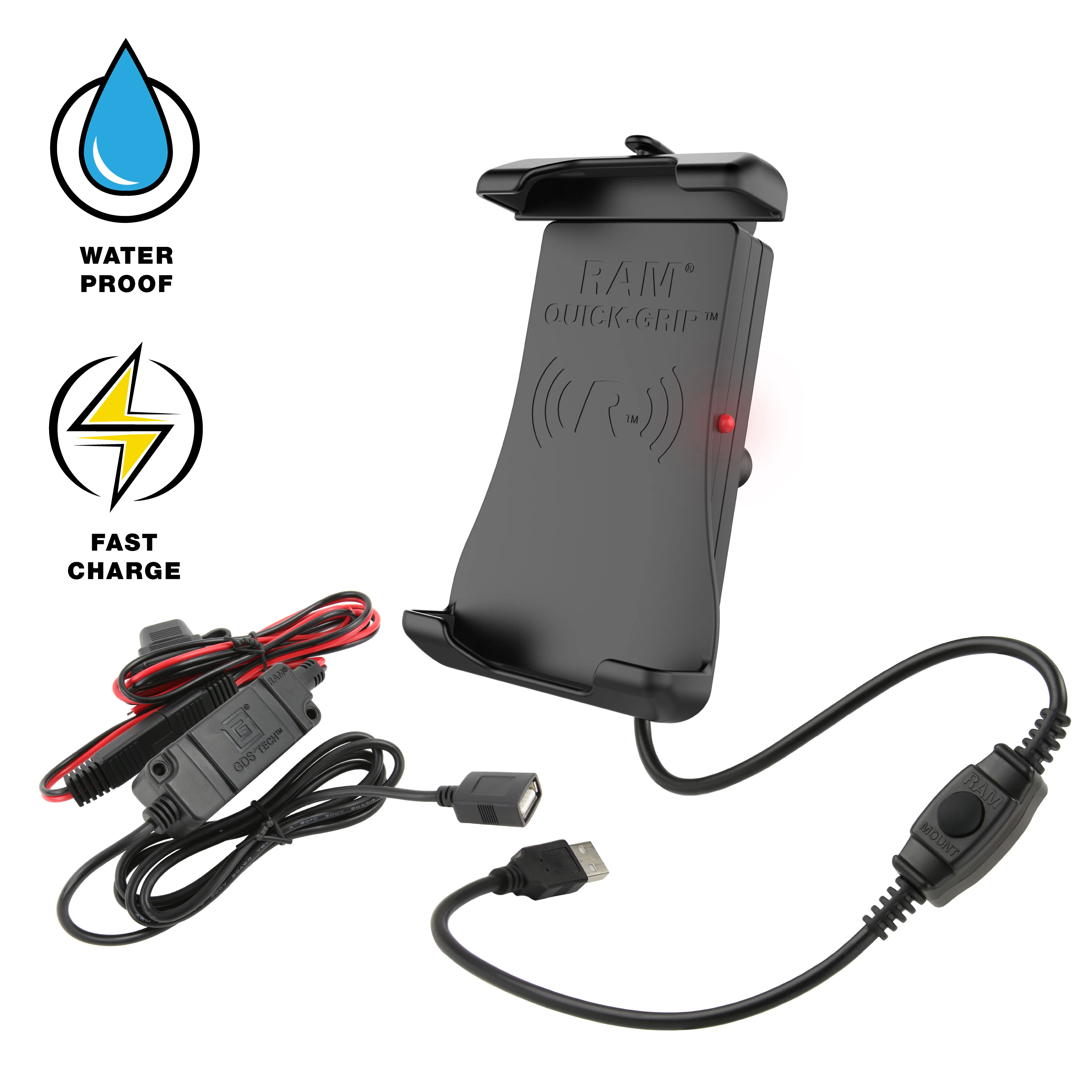 RAM® Quick-Grip⢠15W Waterproof Wireless Charging Holder with Charger