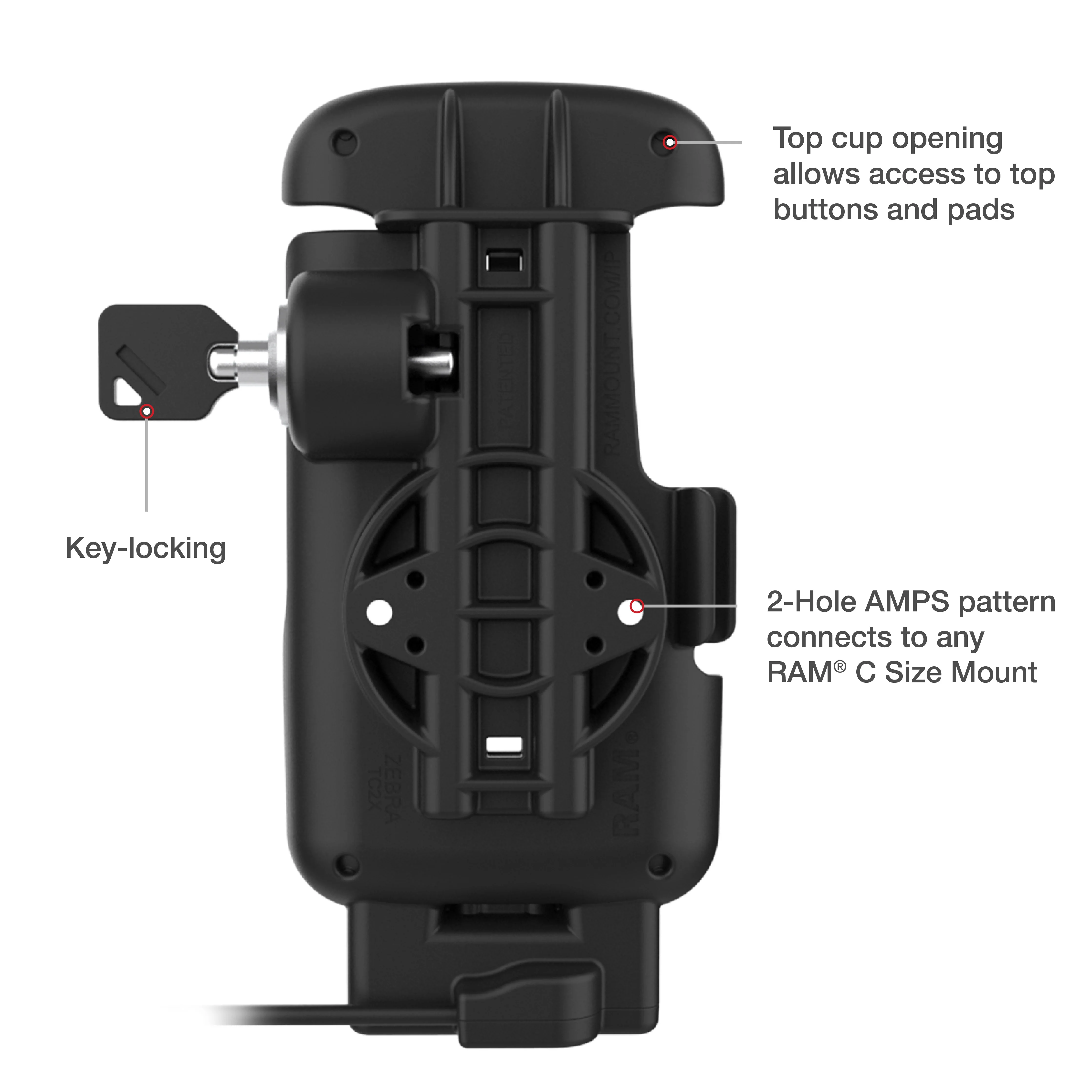 RAMĀ® Locking Form-Fit USB-C Dock for Zebra TC22 & TC27 without Boot - Image 6