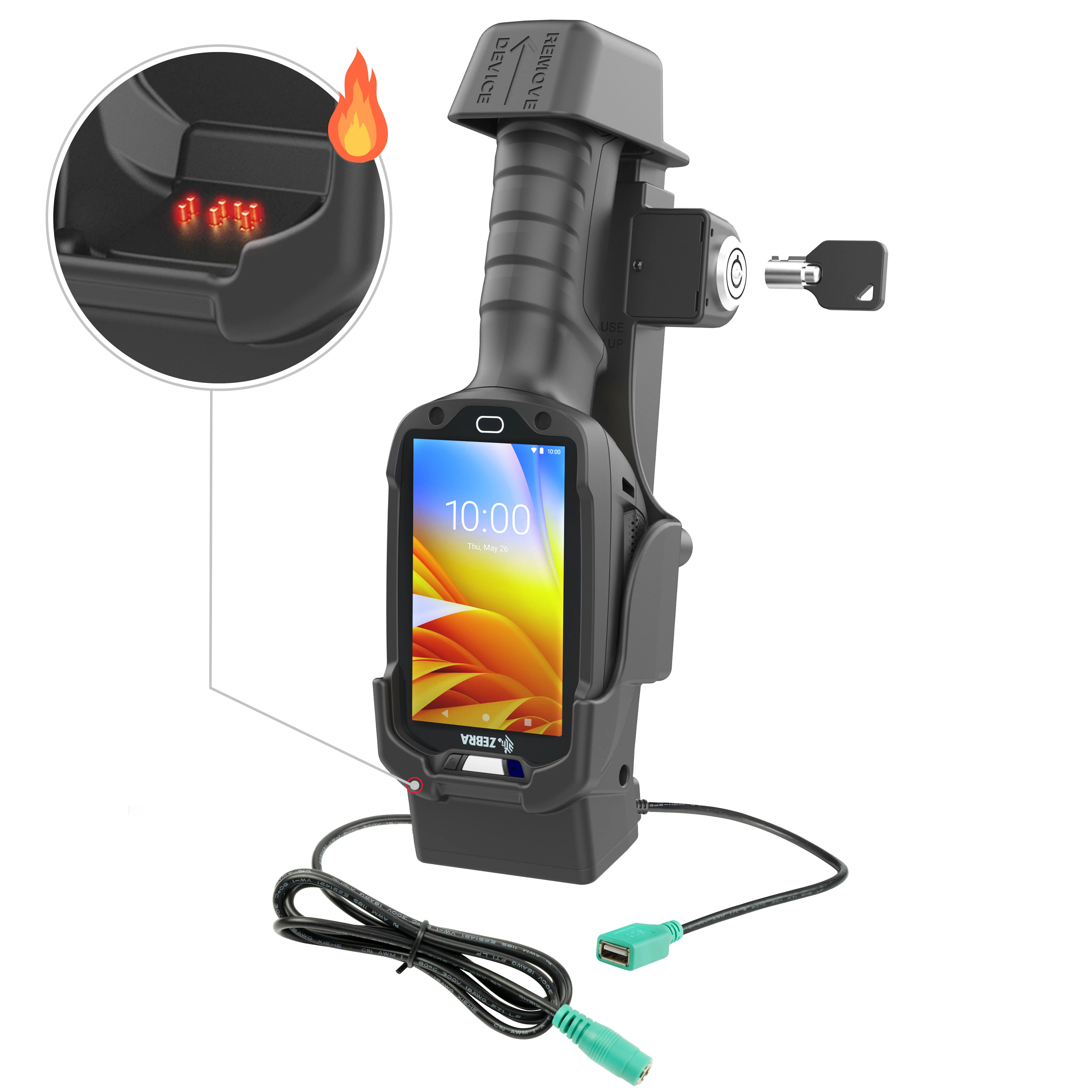 RAMĀ® Locking Powered Dock + Single USB-A for Zebra TC8300 - Heated Pins