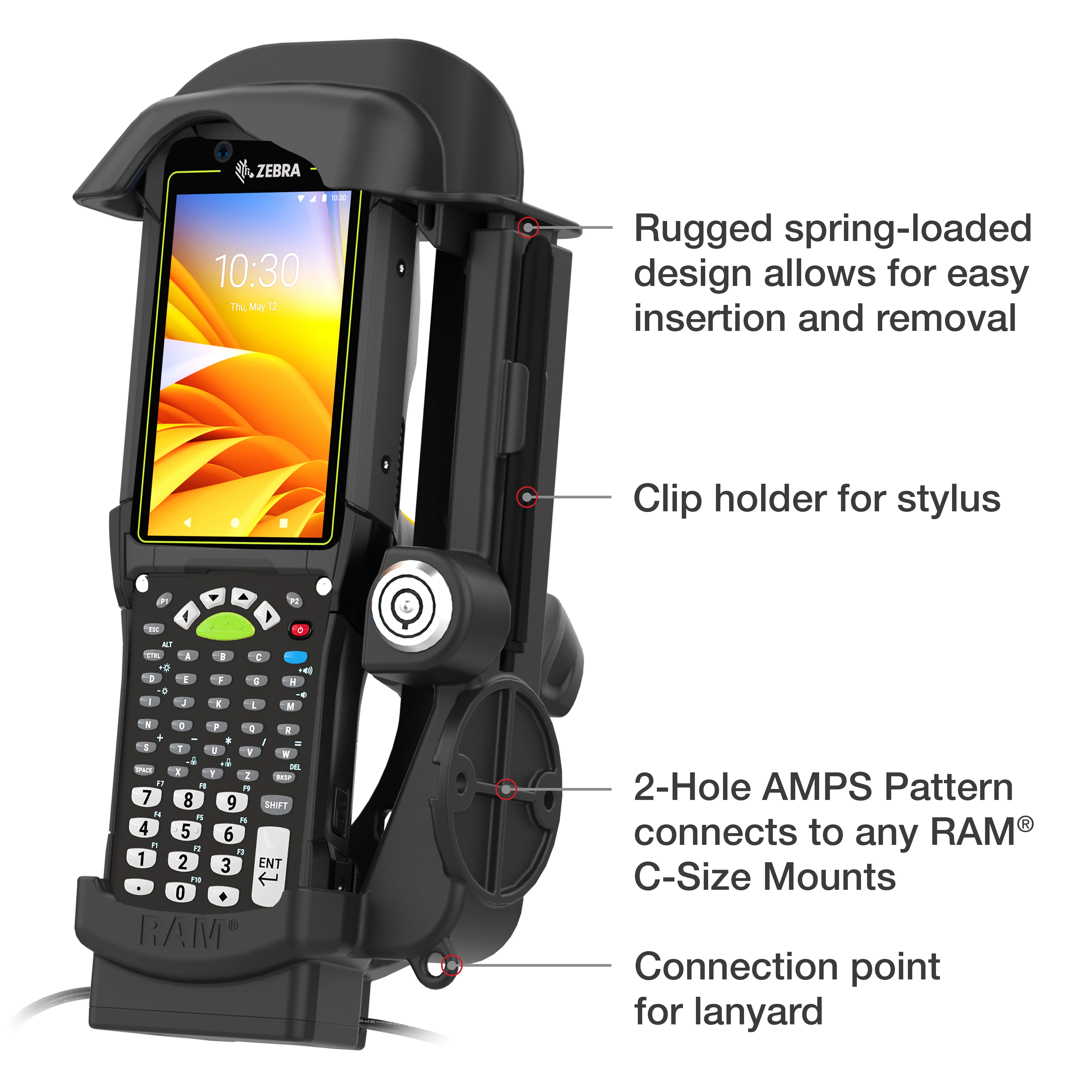 RAMĀ® Locking Powered Dock + Single USB-A for Zebra MC9400 & MC9300 - Image 5