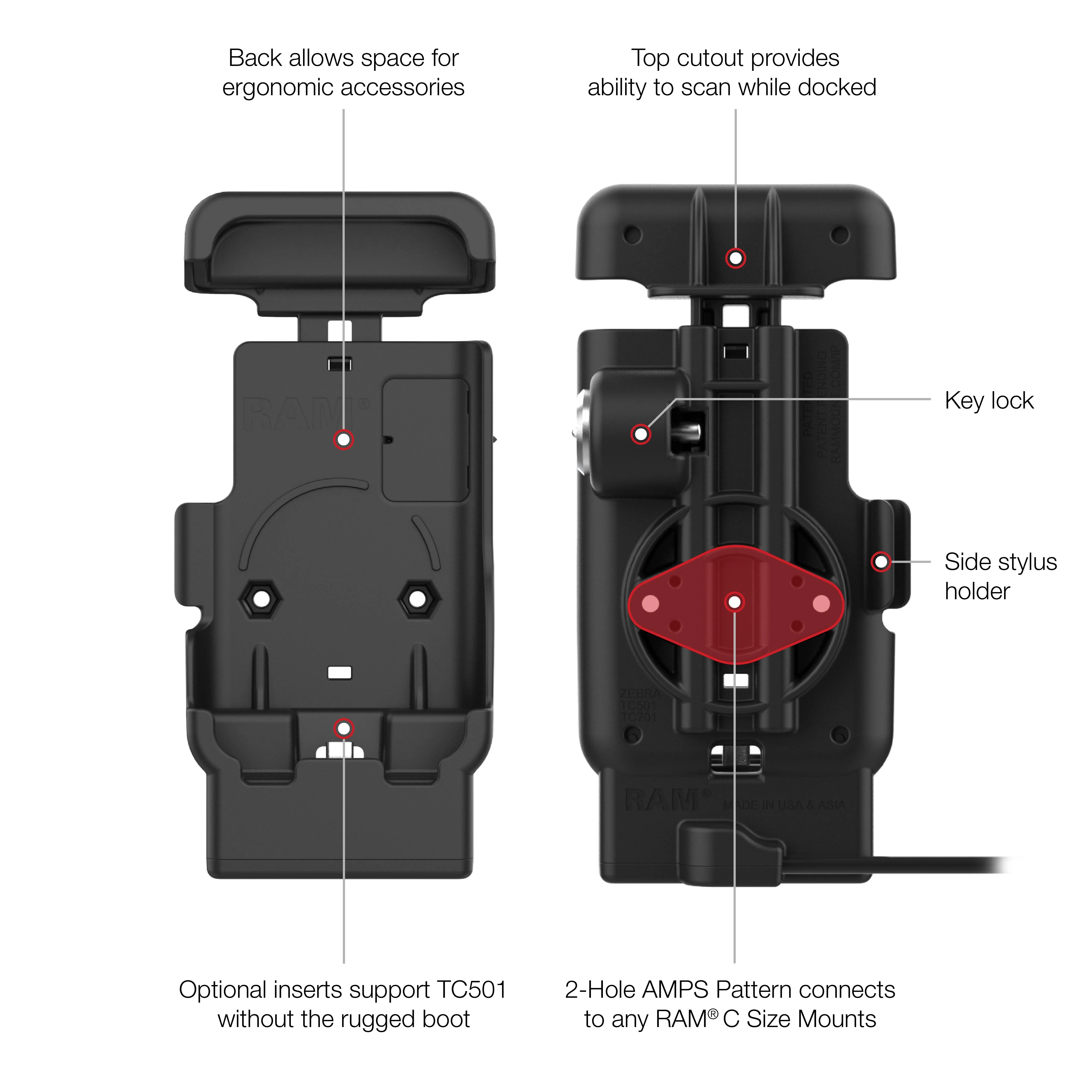 RAMĀ® Locking Powered Dock with USB-C for Zebra TC501 - Image 5