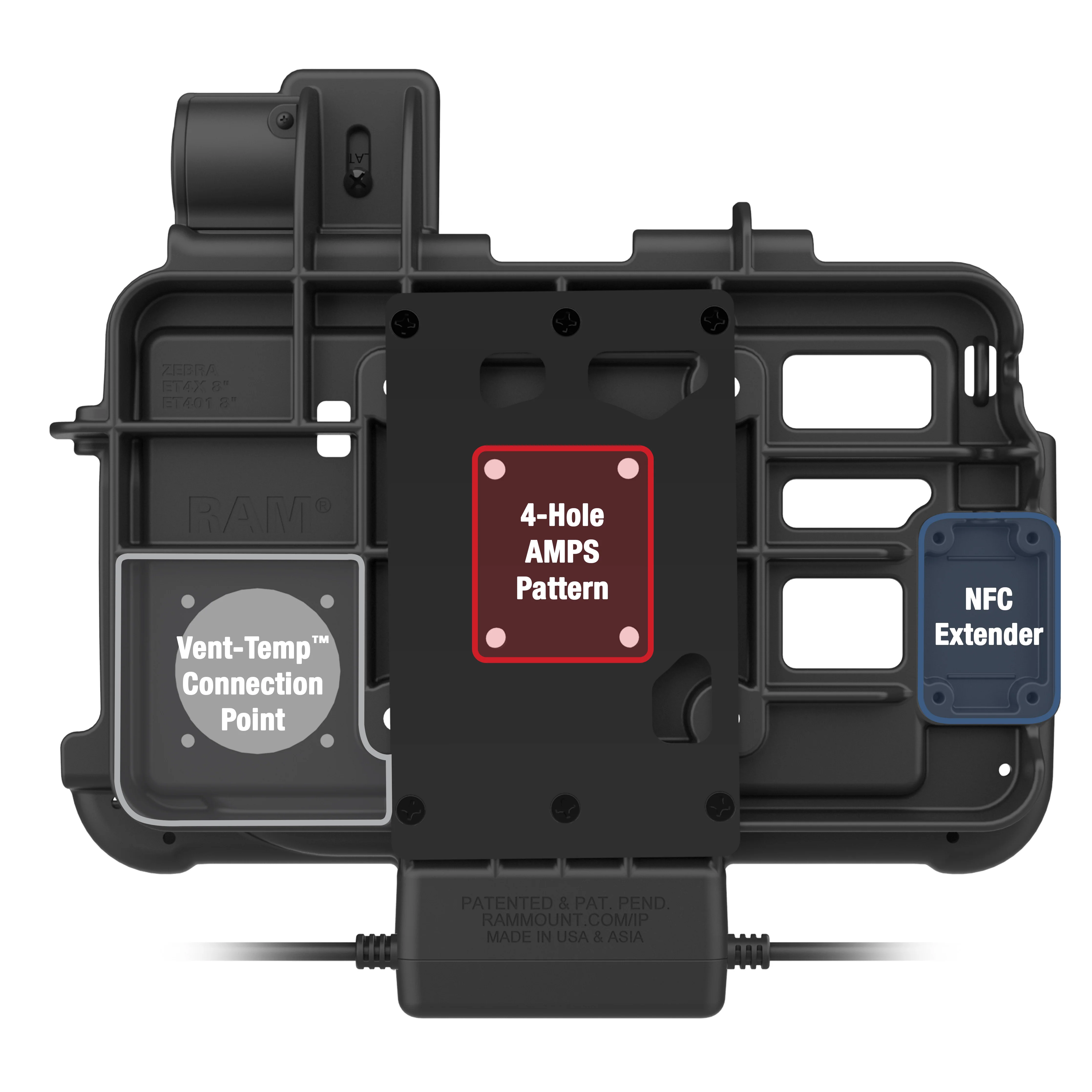 RAM® Thin-Dock™ + Dual USB for Zebra ET401 & ET4x 8" - Image 3