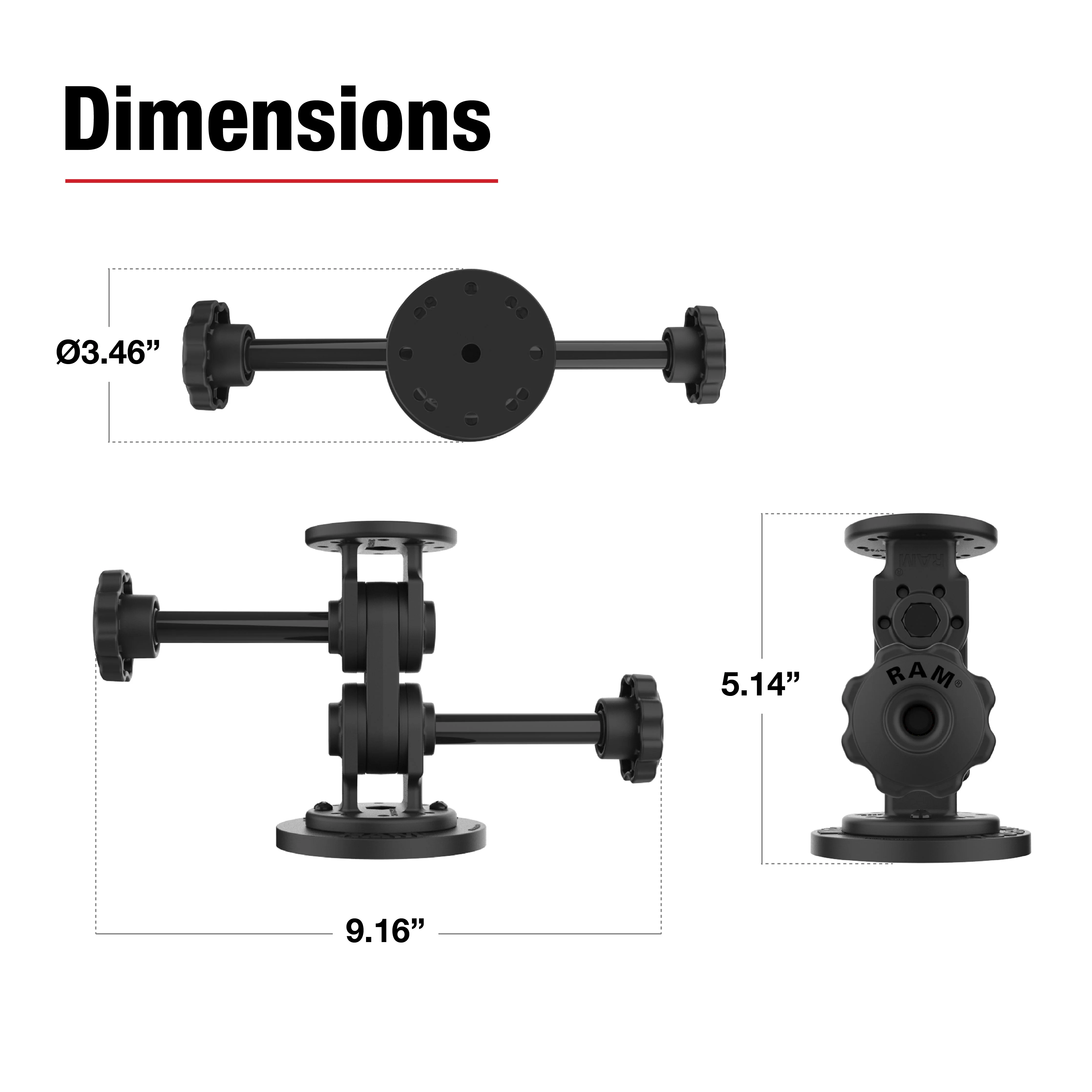 RAMĀ® Dual Straight Pivot Magnetic Mount with Knob - Image 3
